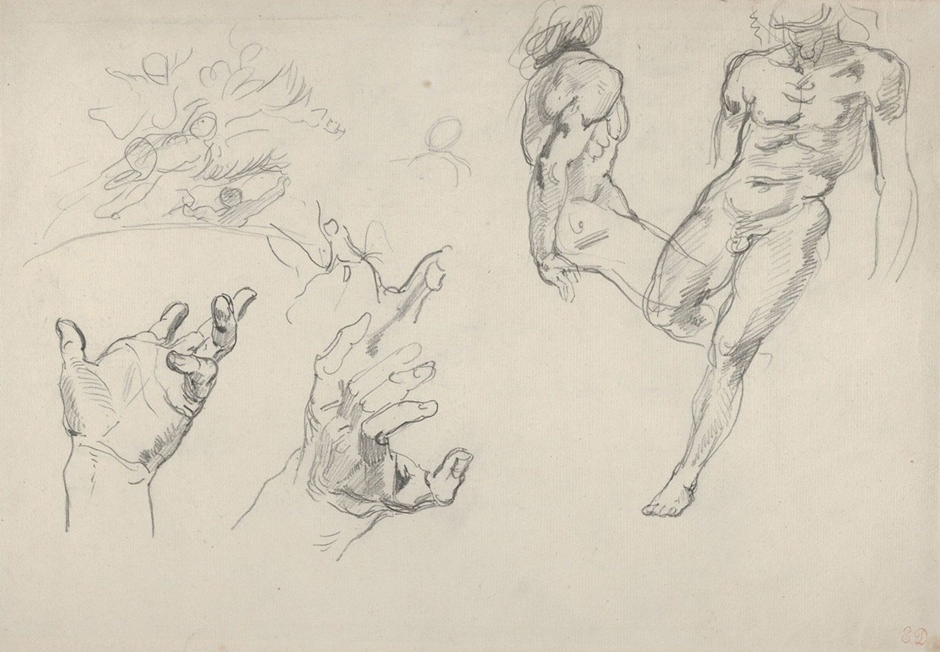 Studies of Hands and Figures for the Salon du Roi, Palais Bourbon by Eugène Delacroix
