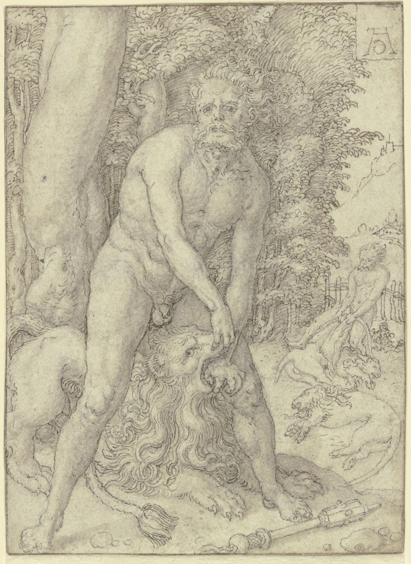 Herkules bezwingt den Nemäischen Löwen by Heinrich Aldegrever