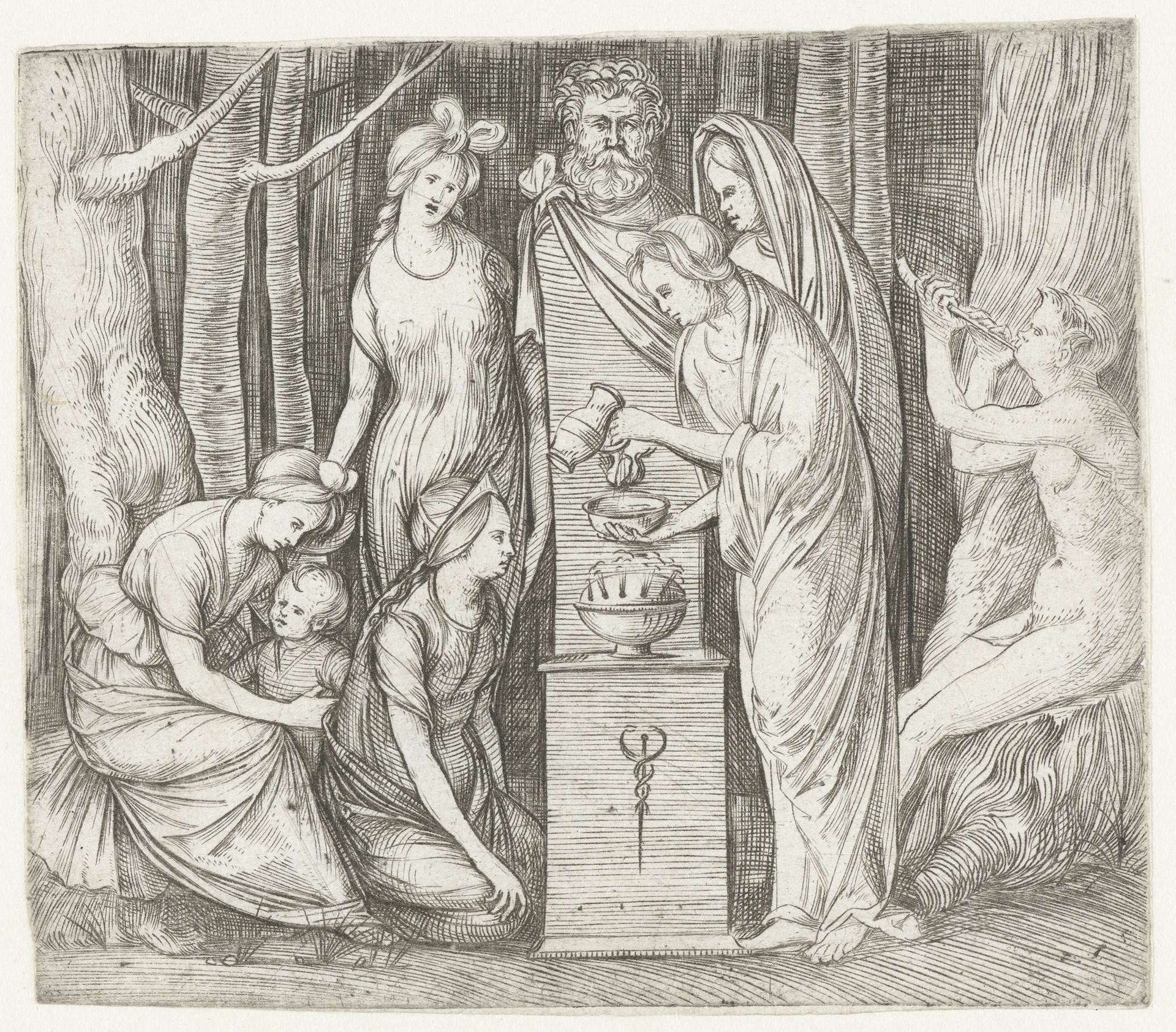 Vrouwen brengen offer aan Priapus by Jacopo de' Barbari