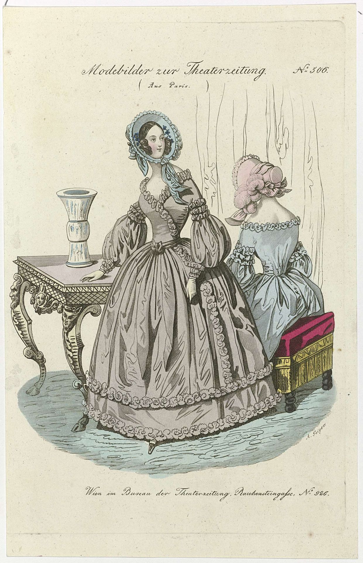 Algememeine Theaterzeitung und originialblat für Kunst, Musik, Mode und Geselliges Leben, 1839, No. 506 : Modebilder zur Theaterzeitung, Aus Paris by Andreas Geiger