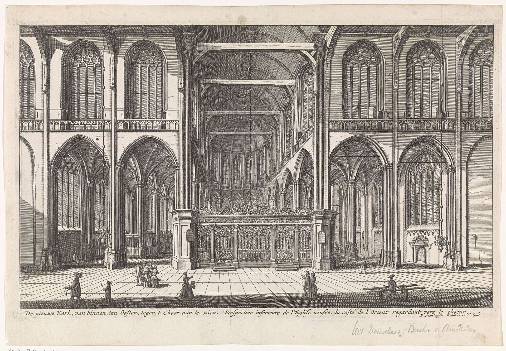 Interieur van de Nieuwe Kerk te Amsterdam, naar het oosten gezien by Jan Veenhuysen