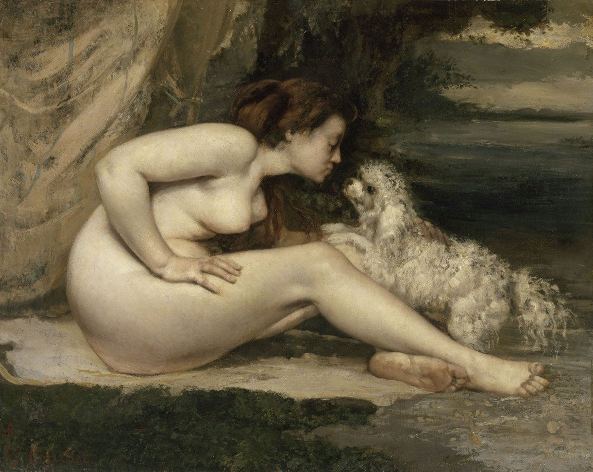 Nude Woman With A Dog by Gustave Courbet