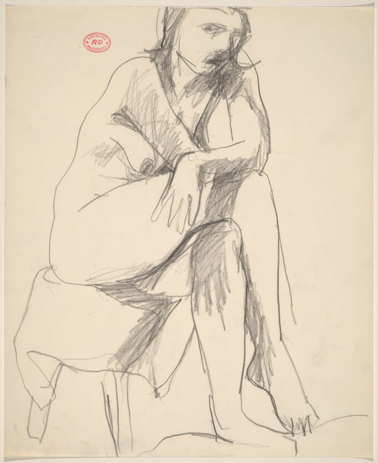 Untitled [seated female nude with crossed legs on draped stool] by Richard Diebenkorn