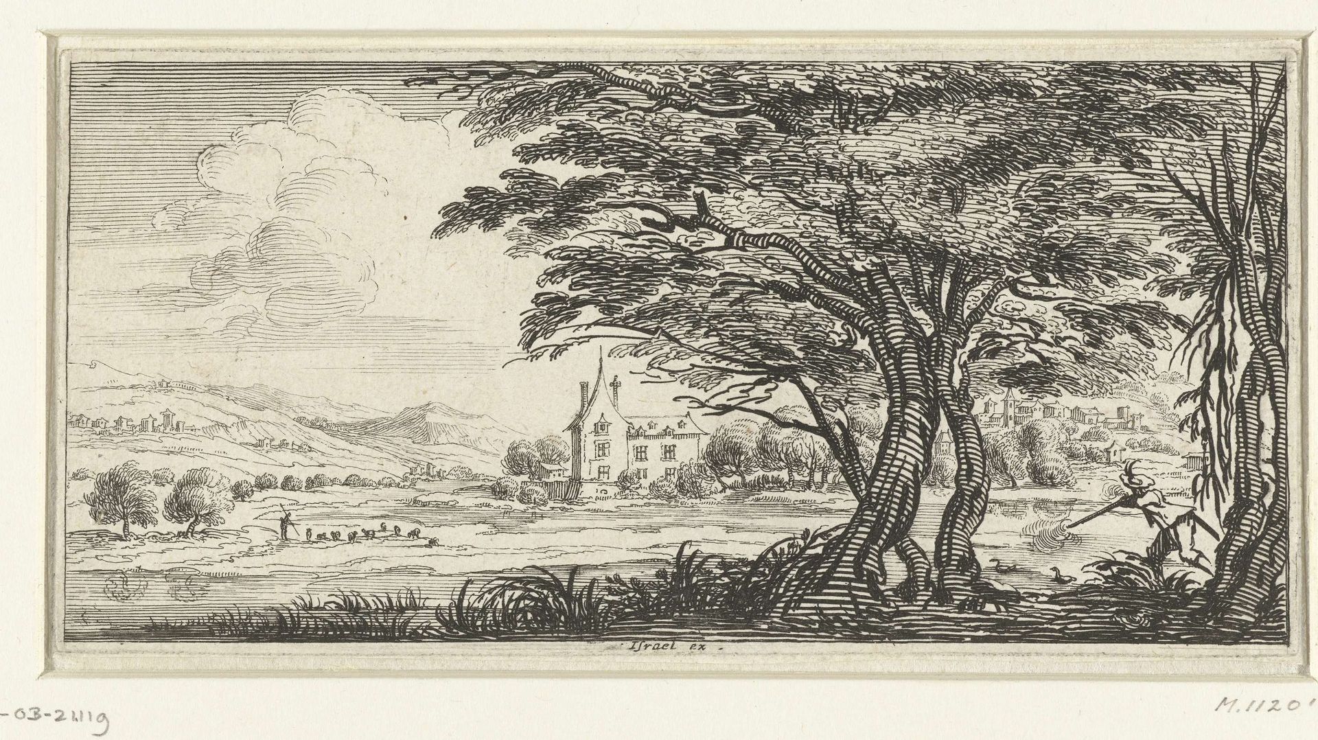 Landschap met een grote boom en een jager by François Collignon