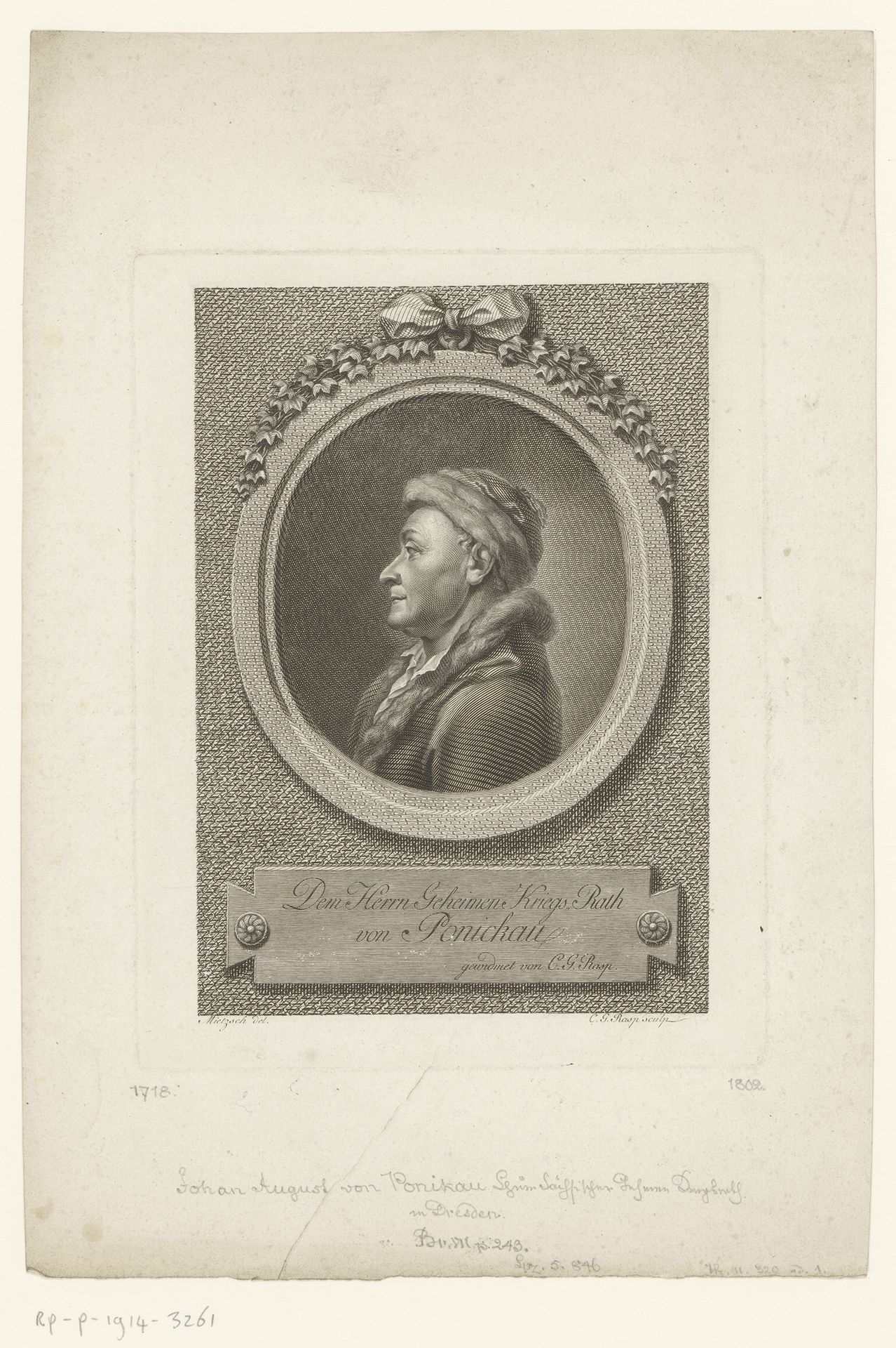 Portret van Johann August von Ponickau by Carl Gottlieb Rasp