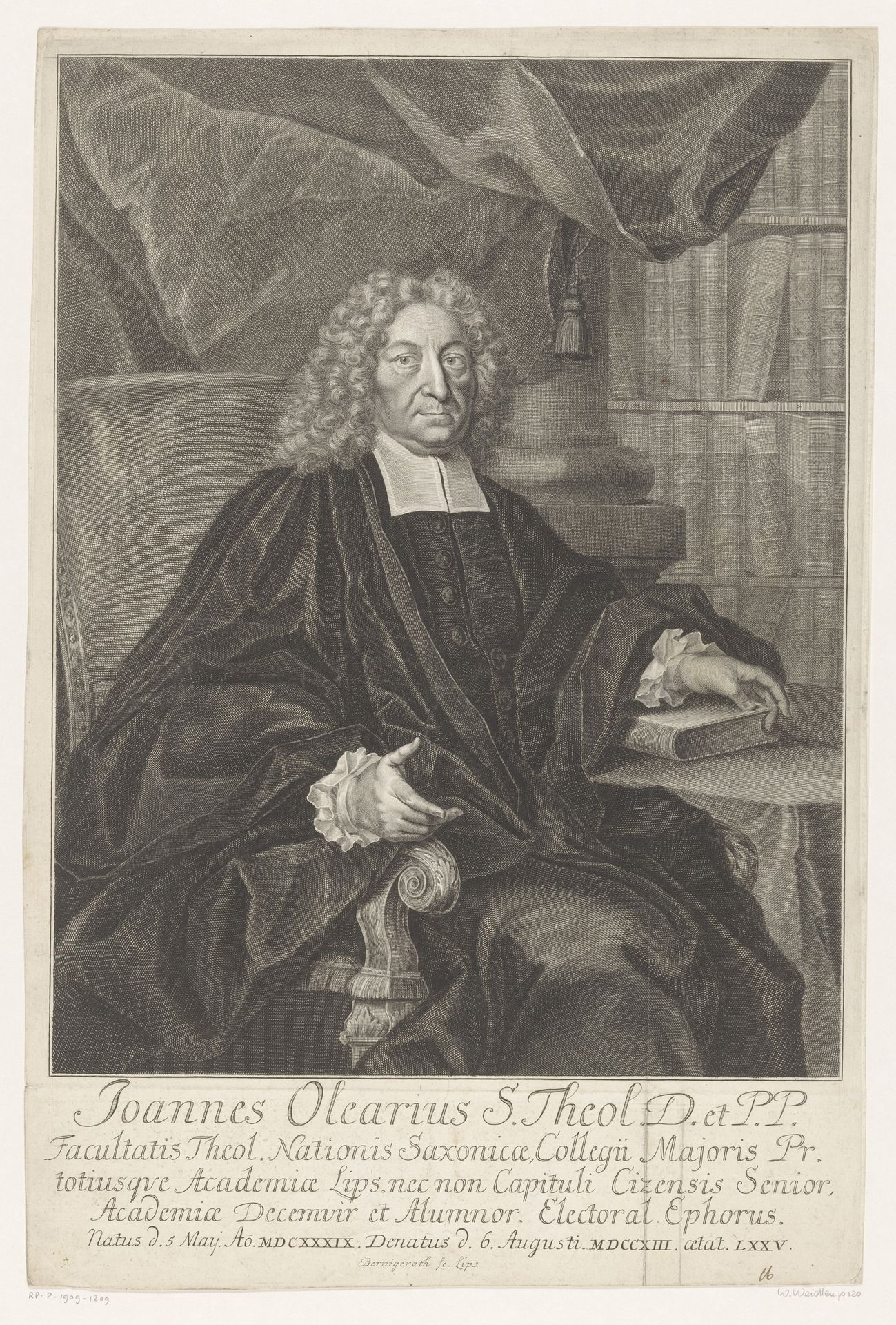 Portret van Johannes Olearius by Martin Bernigeroth
