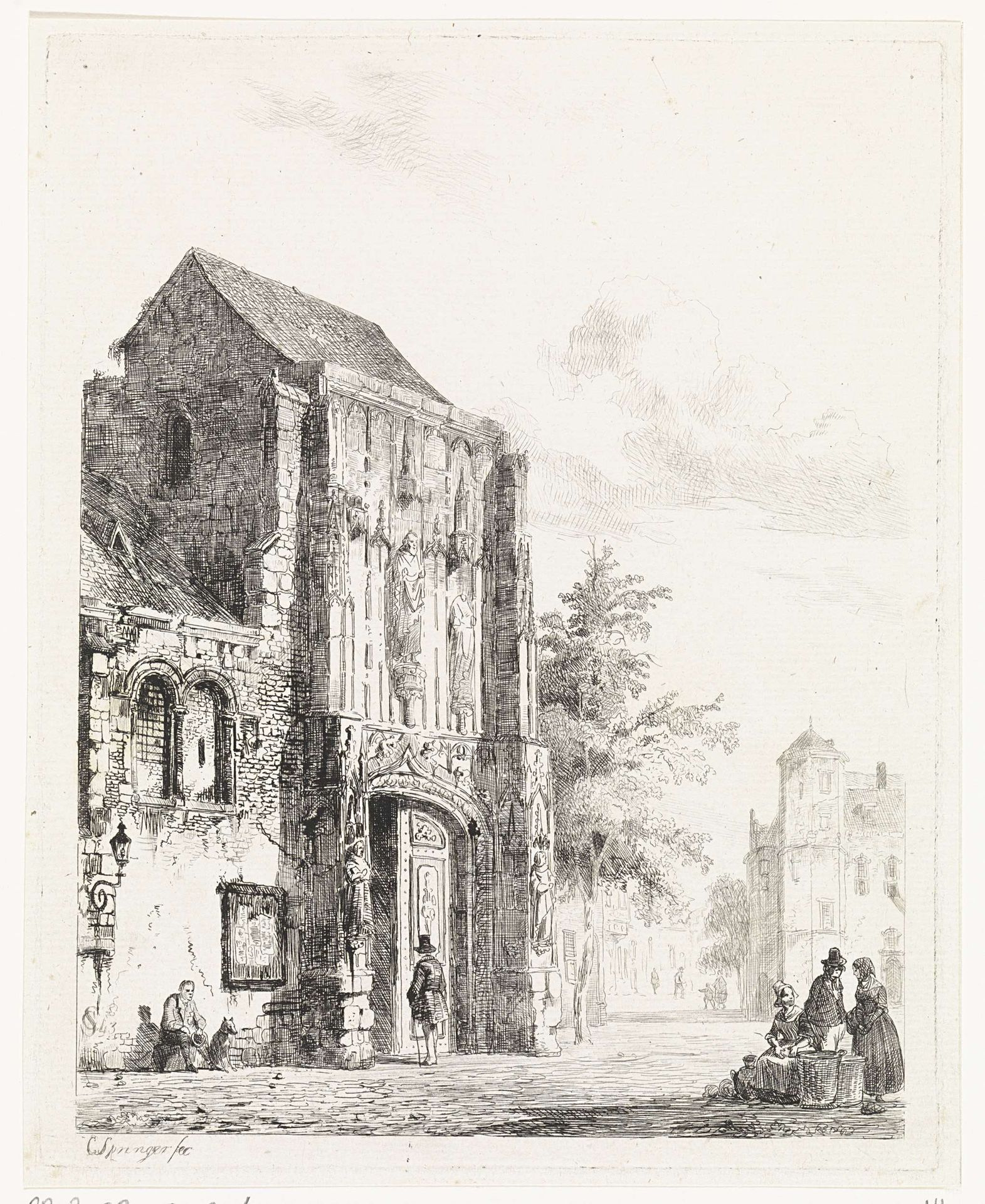Verkopers voor een kerkportaal by Cornelis Springer