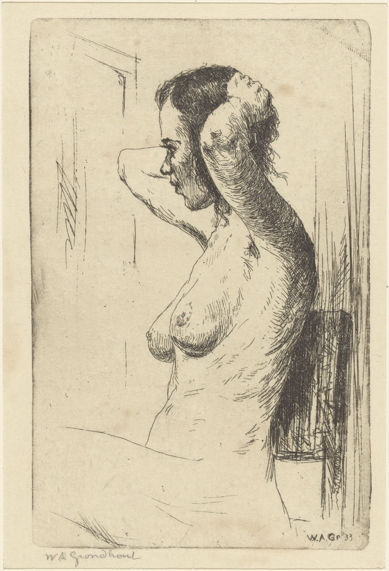 Zittende, naakte vrouw by Willem Adrianus Grondhout