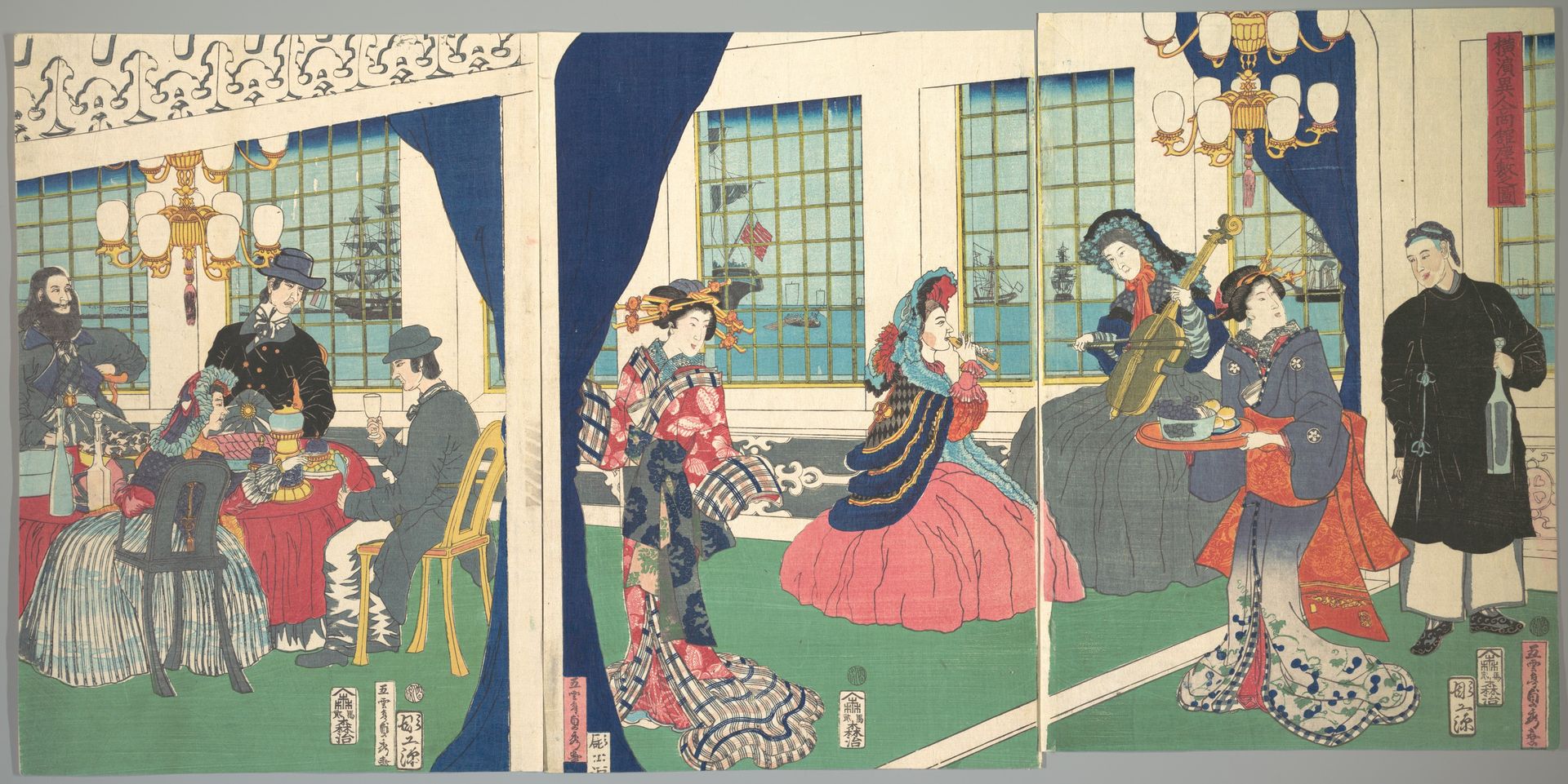 Foreigners in the Drawing Room of Foreign Merchant's House in Yokohama by Utagawa (Gountei) Sadahide