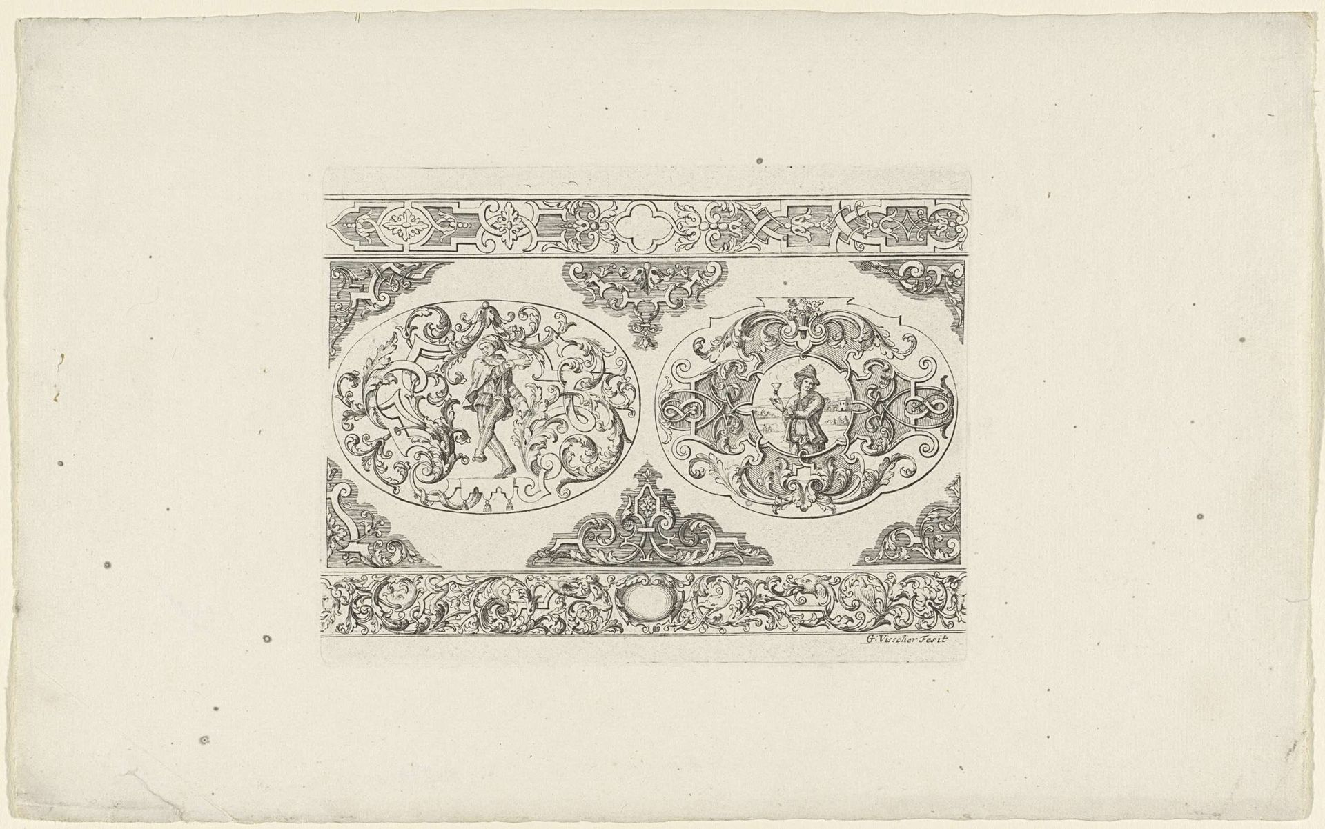 Dansende nar en man met glas in ornamenten by Gerrit Visscher