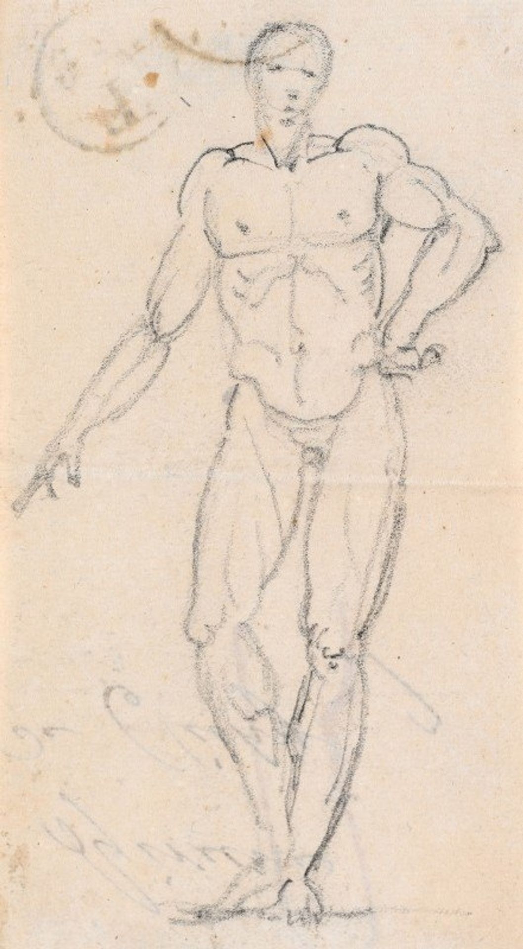 Statue of a Male Nude with Hand on Hip by Hubert Robert