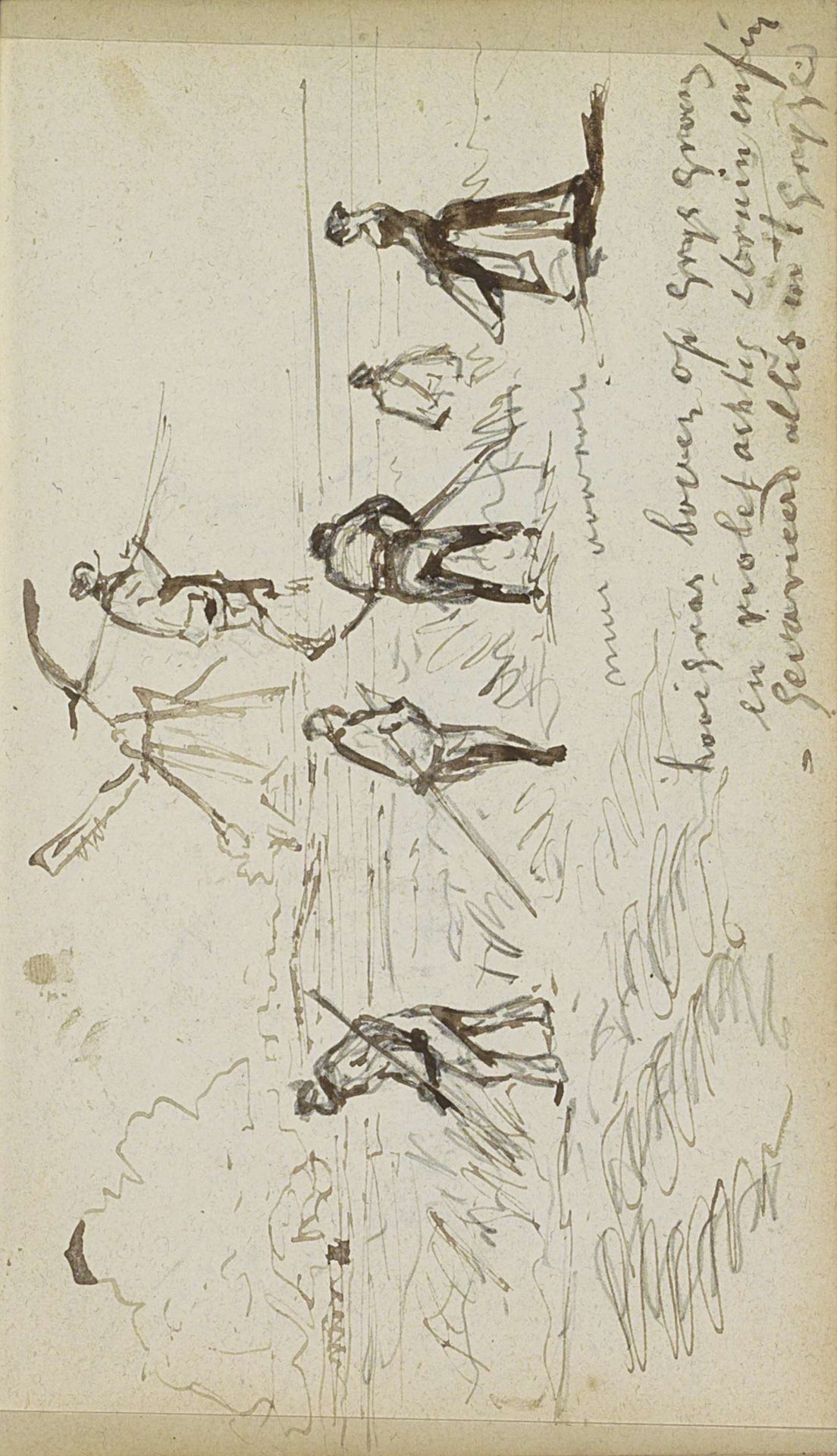 Weiland met mannen die hooi maaien by Johannes Tavenraat