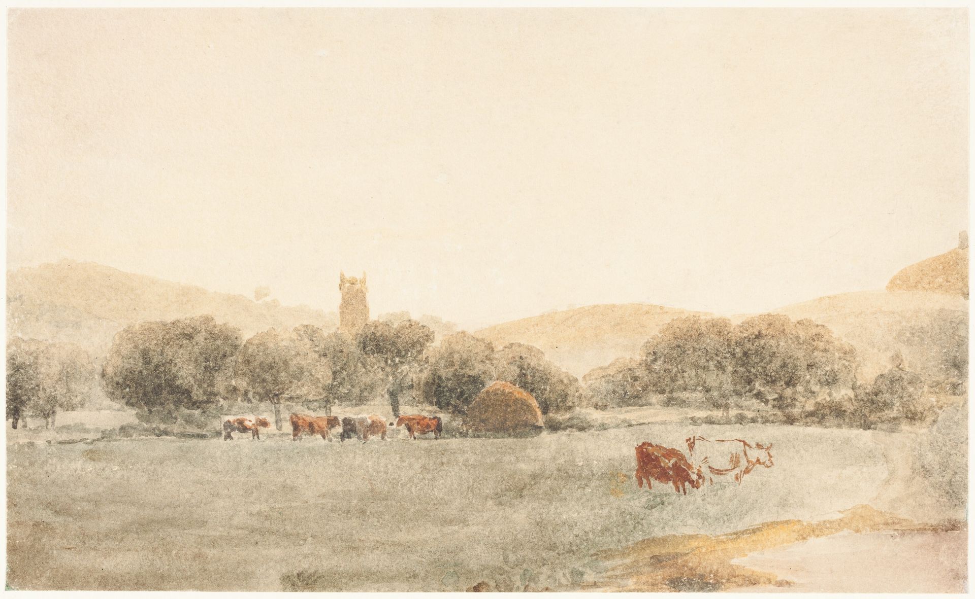 A Meadow with Cattle near Glastonbury by Peter De Wint