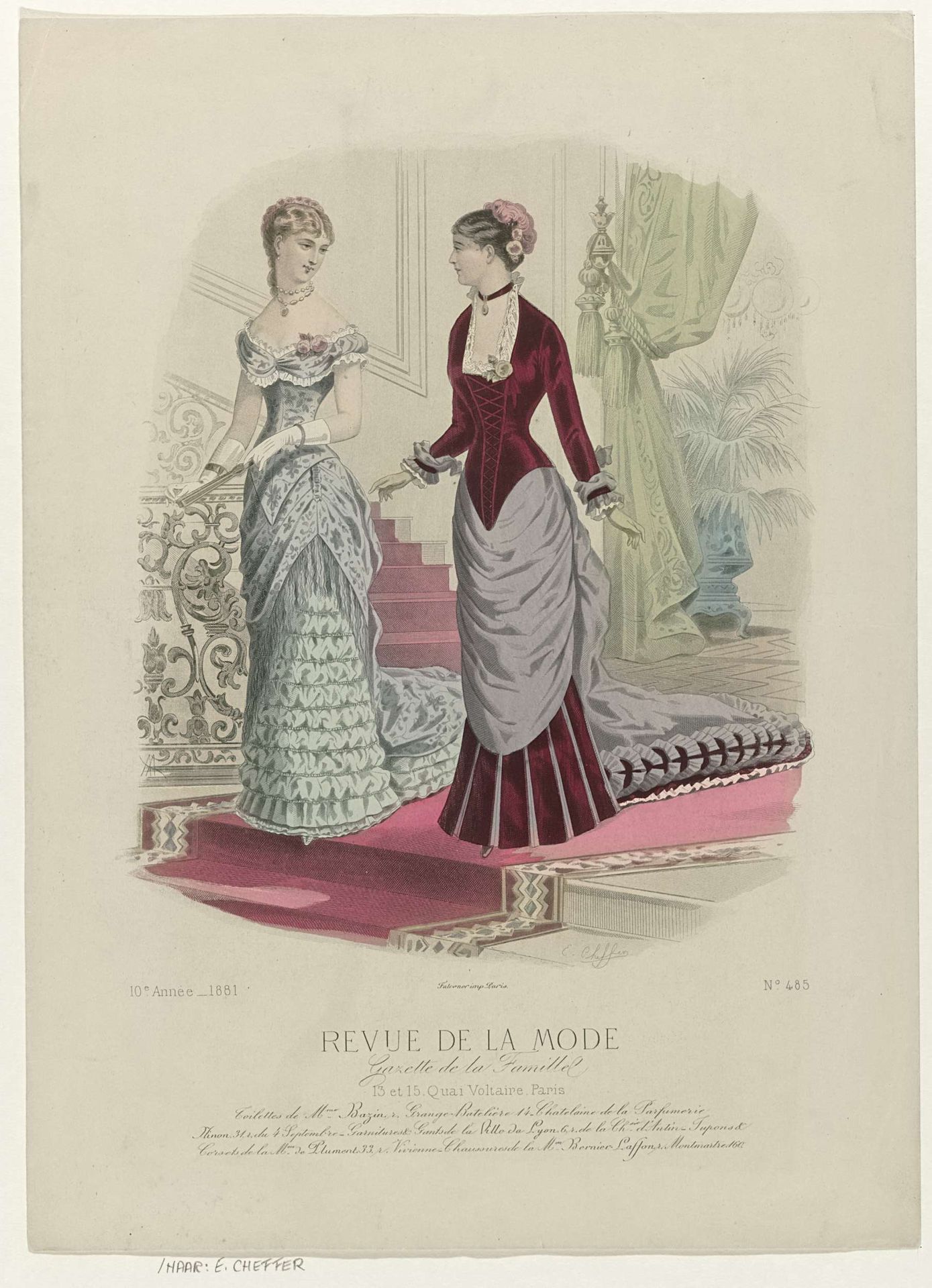 Revue de la Mode, Gazette de la Famille, dimanche 17 avril 1881, 10e année, No. 485: Toilettes de Mme Bazin (...) by E. Cheffer