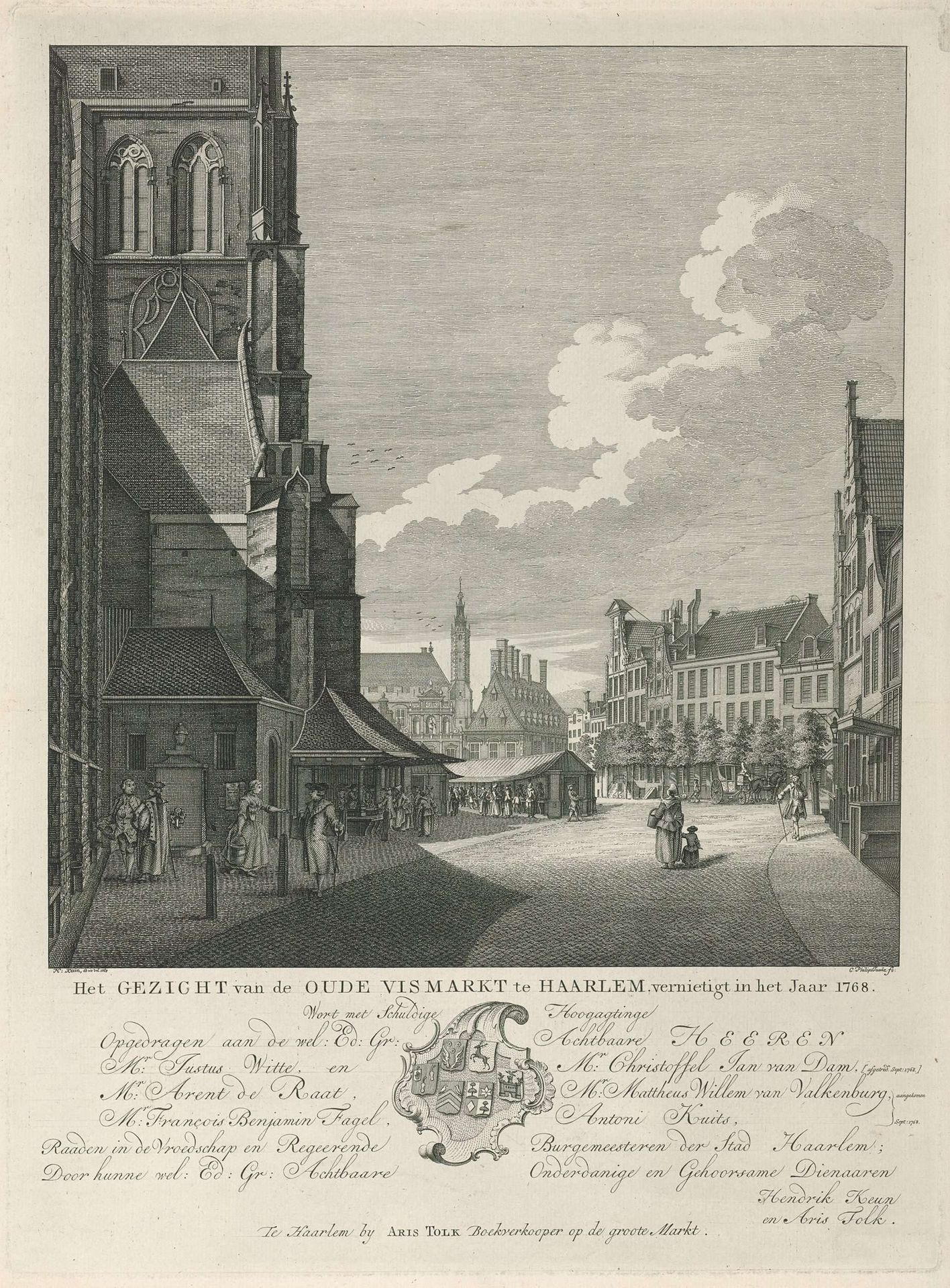 Gezicht op de Oude Vismarkt te Haarlem by Caspar Jacobsz. Philips