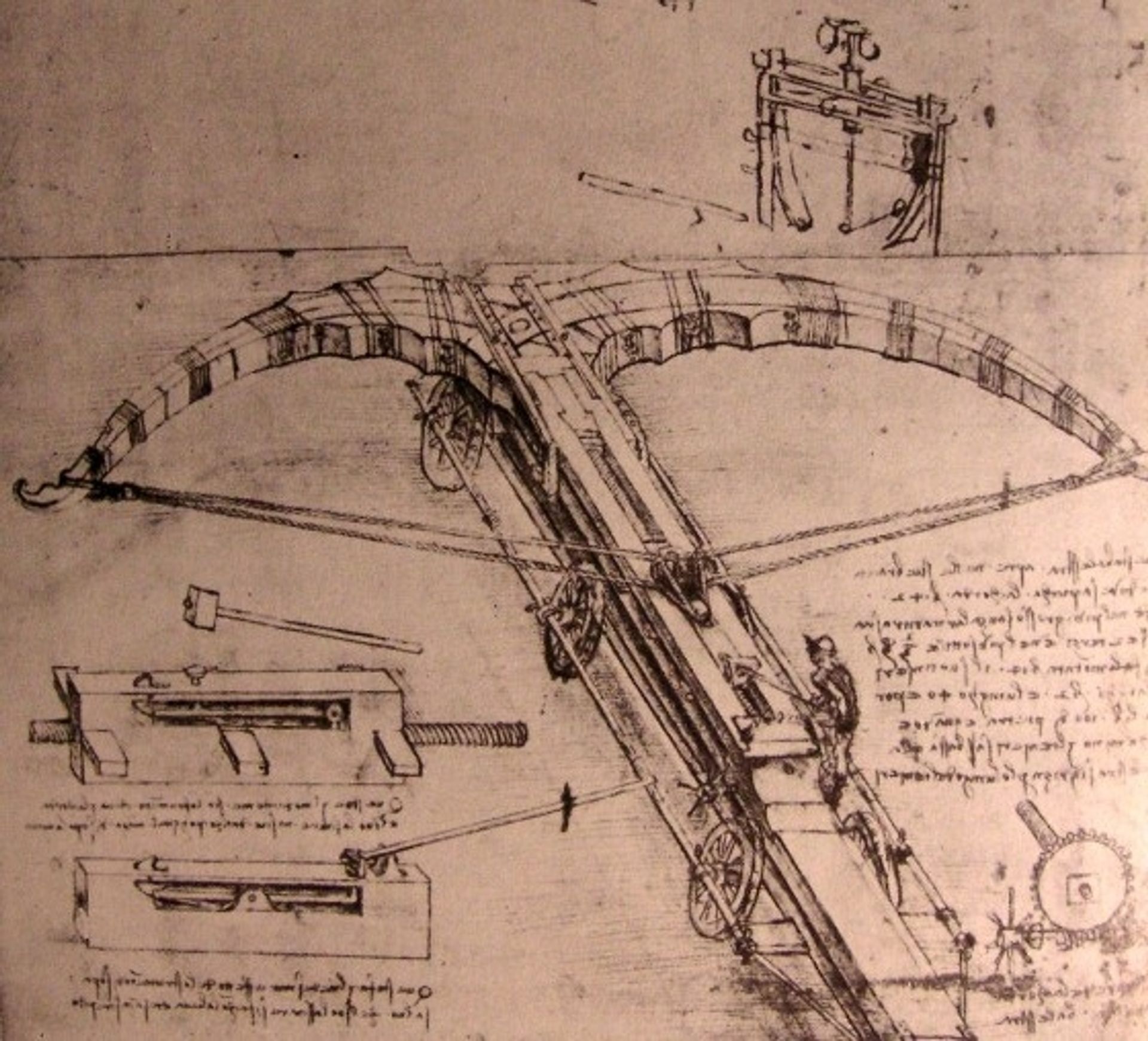 Design for an enormous crossbow by Leonardo da Vinci