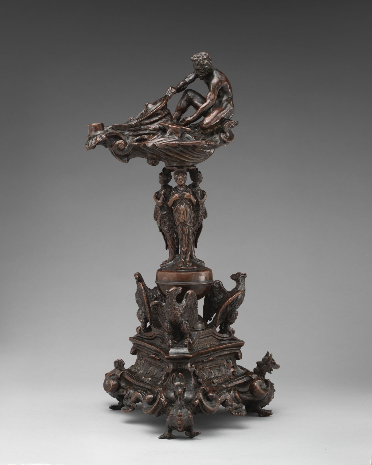 Sixteenth-century-style oil lamp in a stand by Leone Leoni