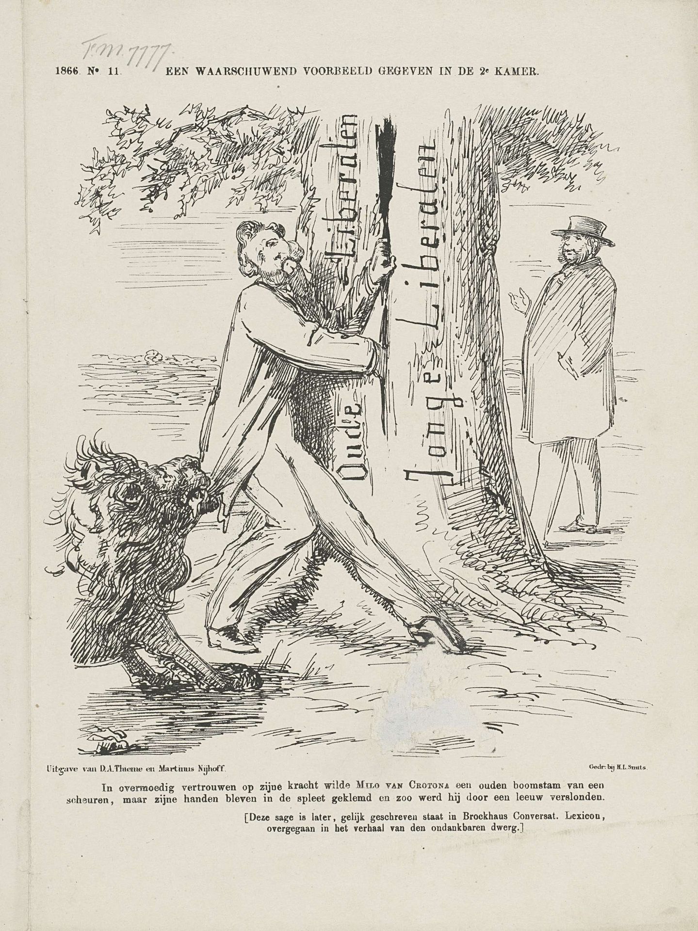 Spotprent op Baron van Zuylen, 1866 by Johan Michaël Schmidt Crans