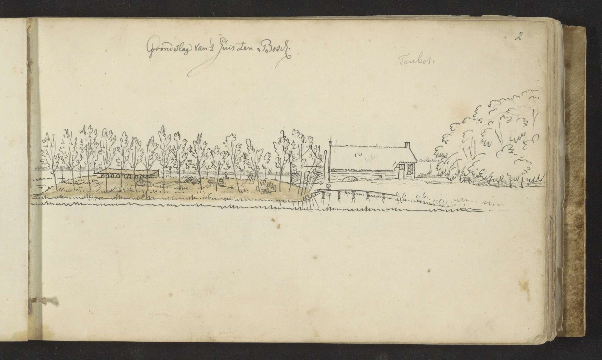 Landschap met boerderij op de locatie van kasteel Ten Bosch te Weesp by Abraham de (II) Haen