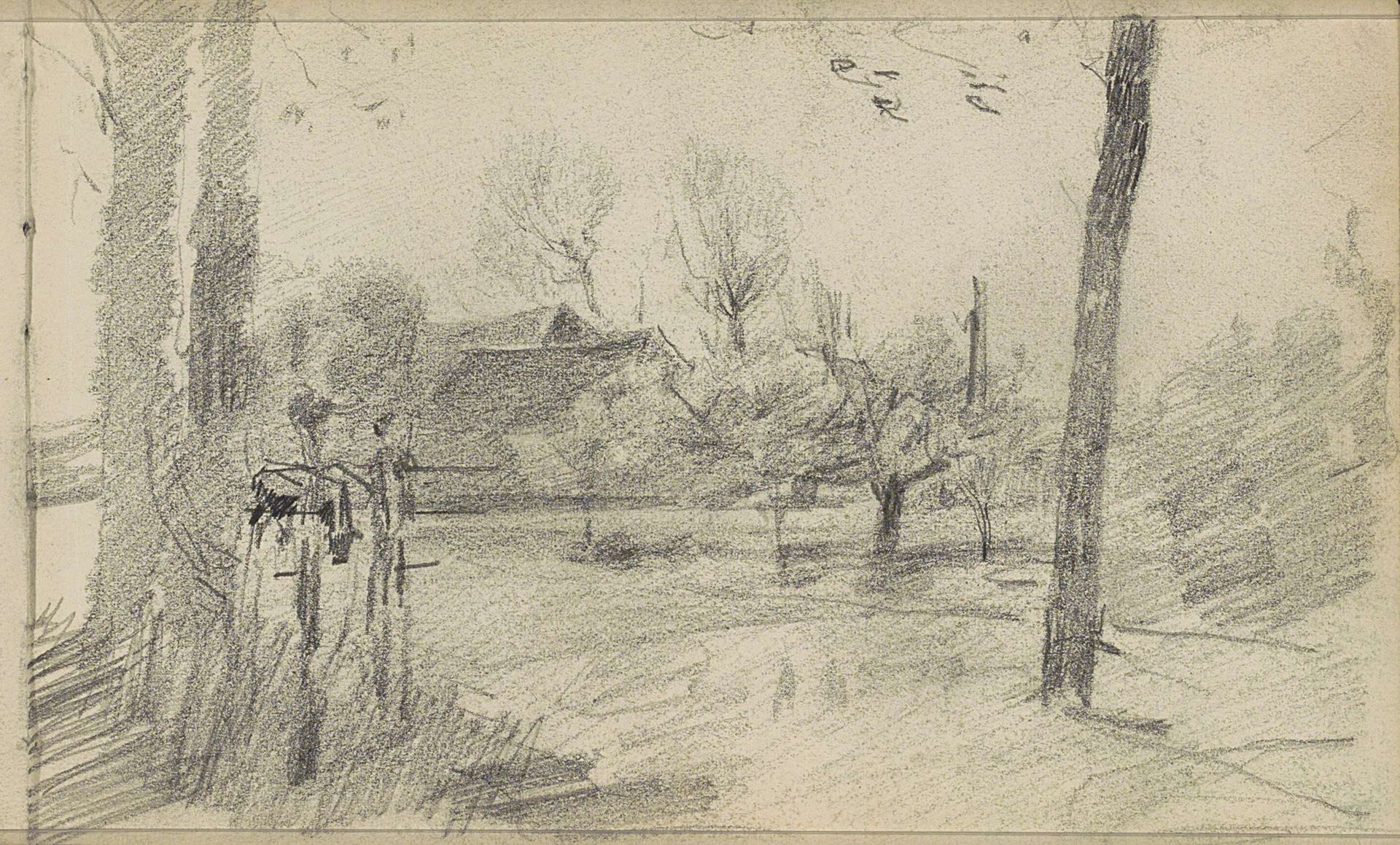 Gezicht op een landschap met bebouwing by Johan Antonie de Jonge