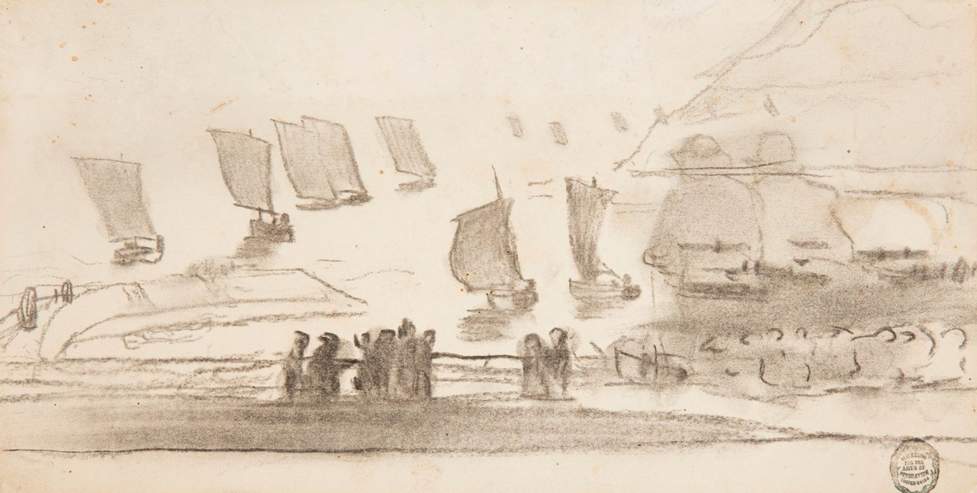 Beach Scene with People and Fishing Boats, Cullercoats, England by Winslow Homer