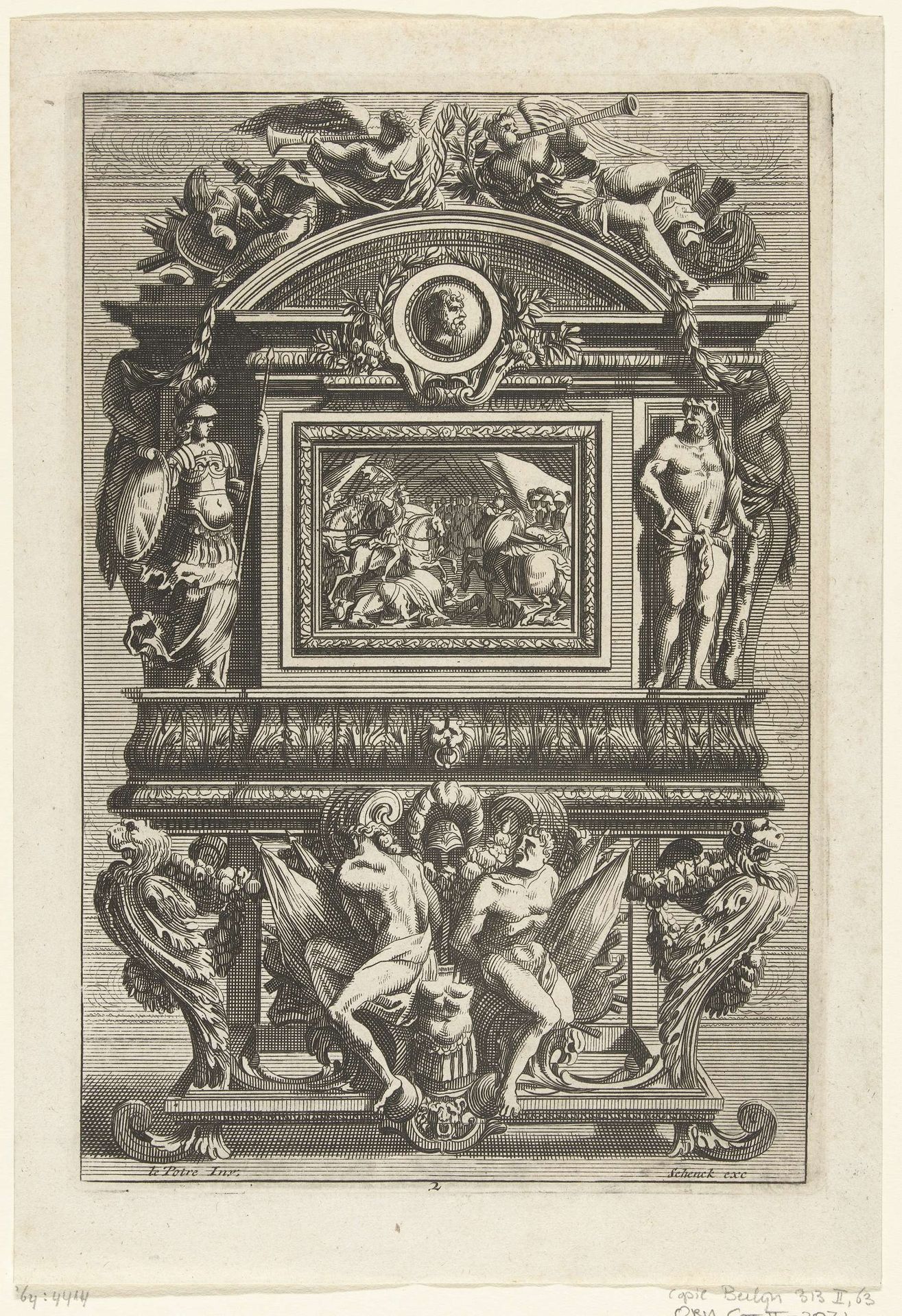 Kabinet met gevechtsscène op paneel by Anonymous