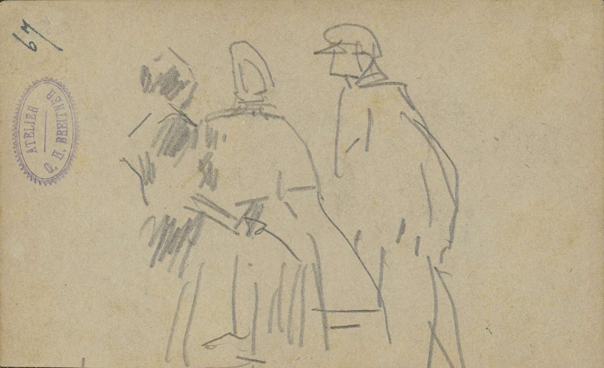 Twee staande vrouwen en een man by George Hendrik Breitner