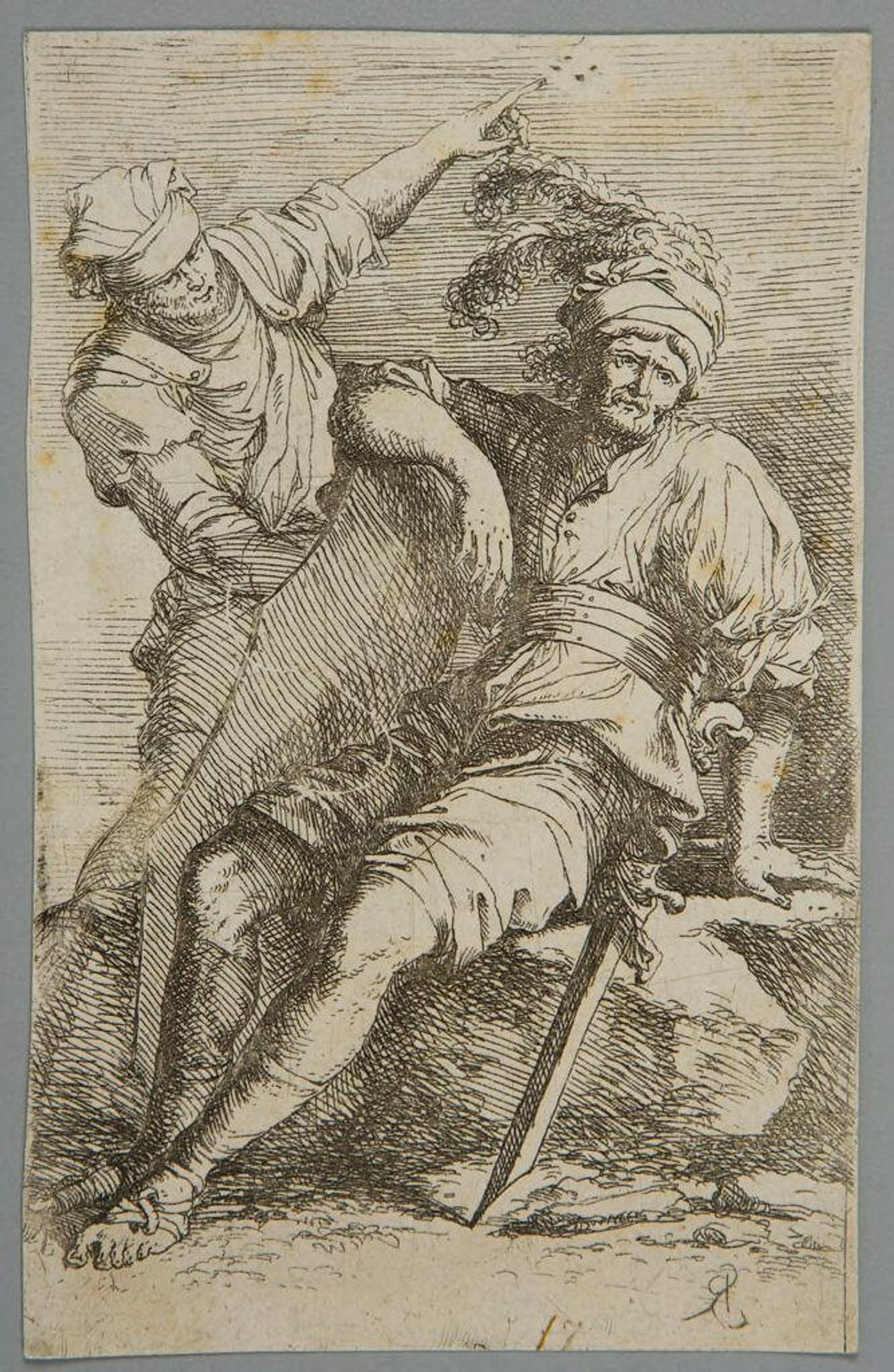 Two Soldiers, One Seated with a Sword and a Shield by Salvator Rosa