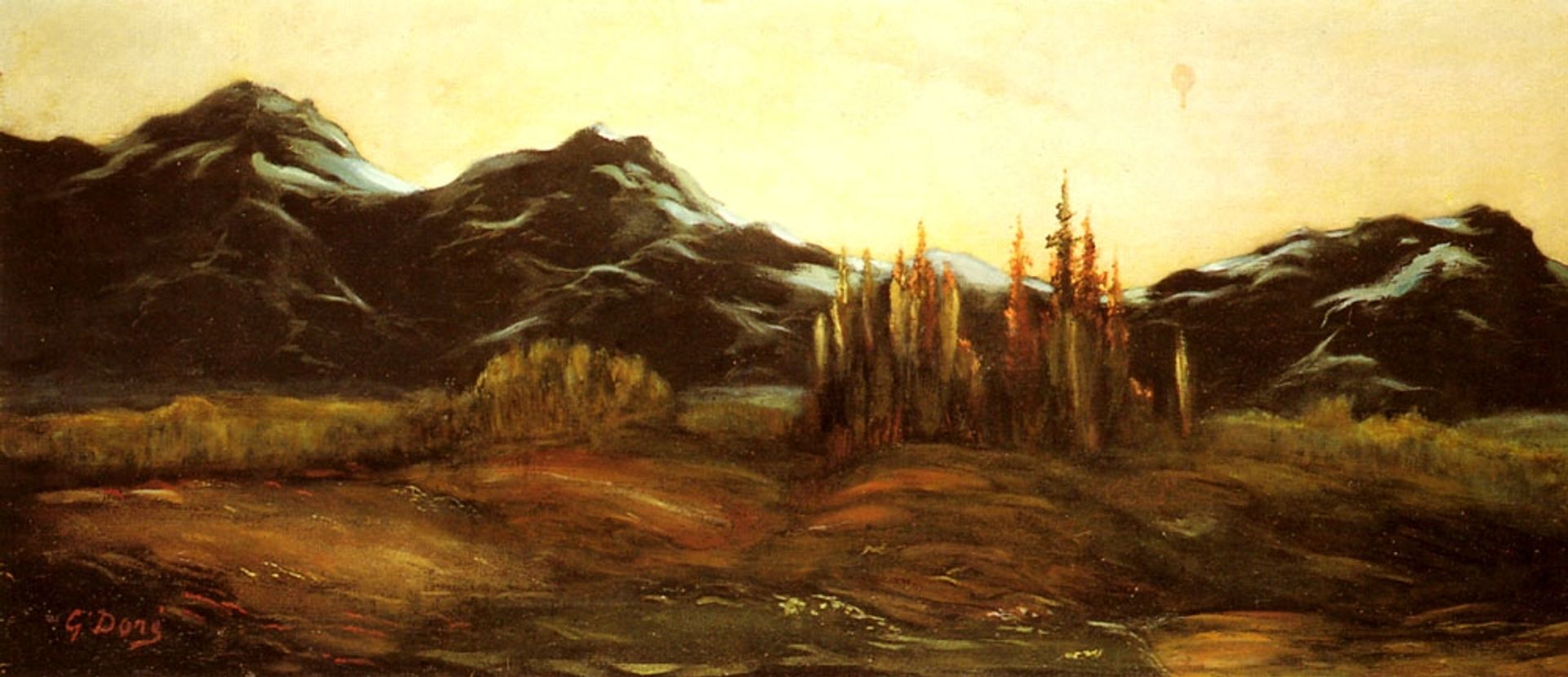 A Mountainous Landscape with A Balloon by Gustave Dore