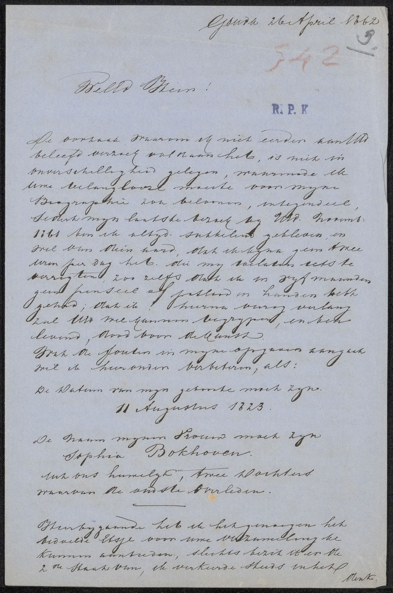 Brief aan Christiaan Kramm by Gijsbertus Johannes Verspuy