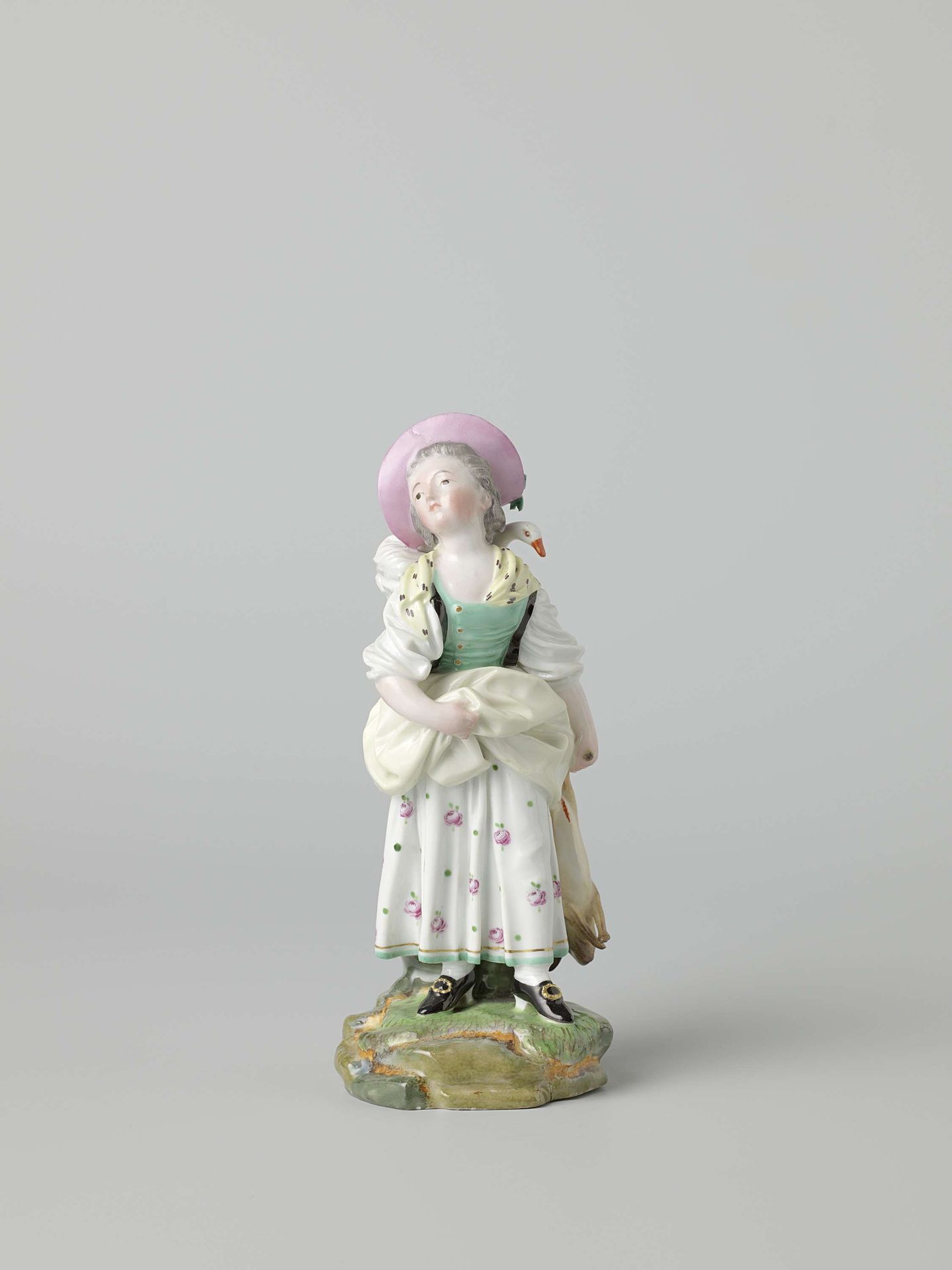 Girl with a bird in a basket and a rabbit by Höchst