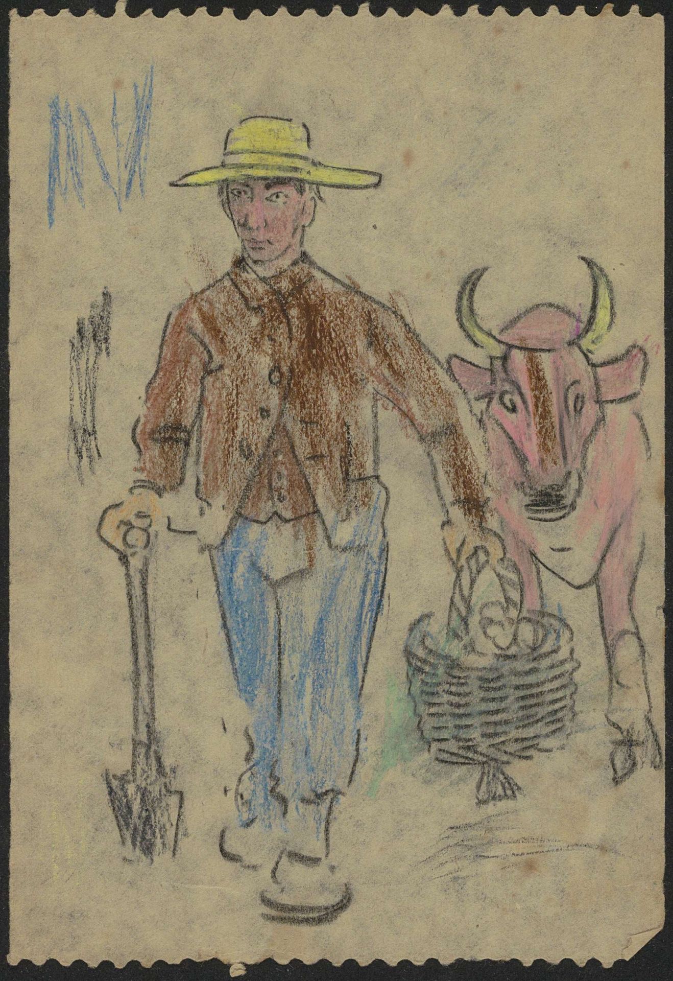 Boer met een schop, mand en een koe by Gerrit Willem Dijsselhof