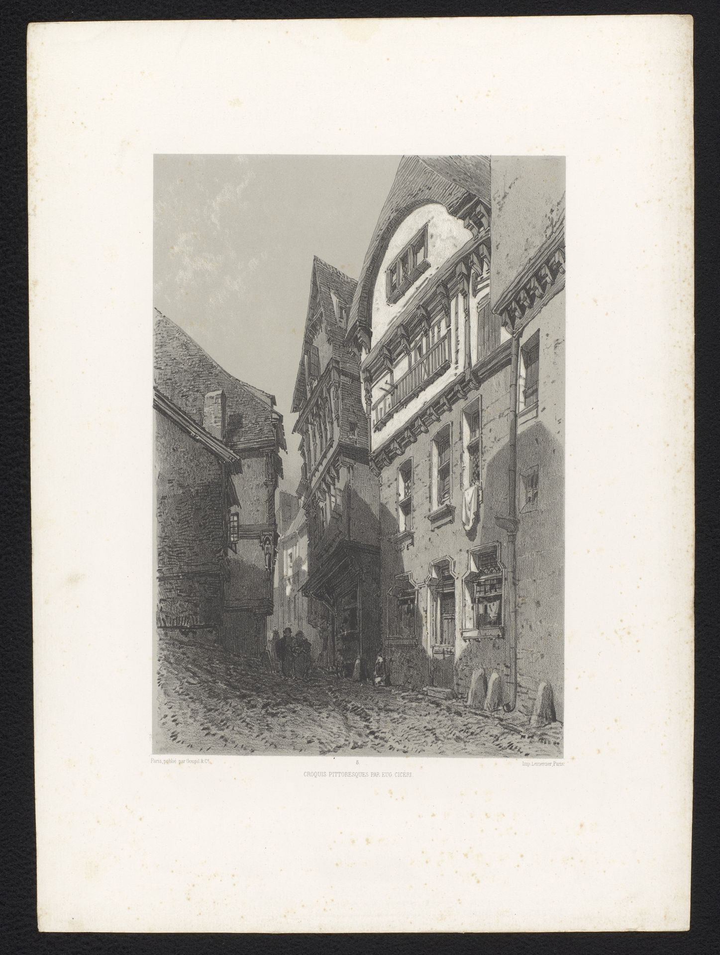 Steeg met huizen in de avondschemering by Eugène Cicéri