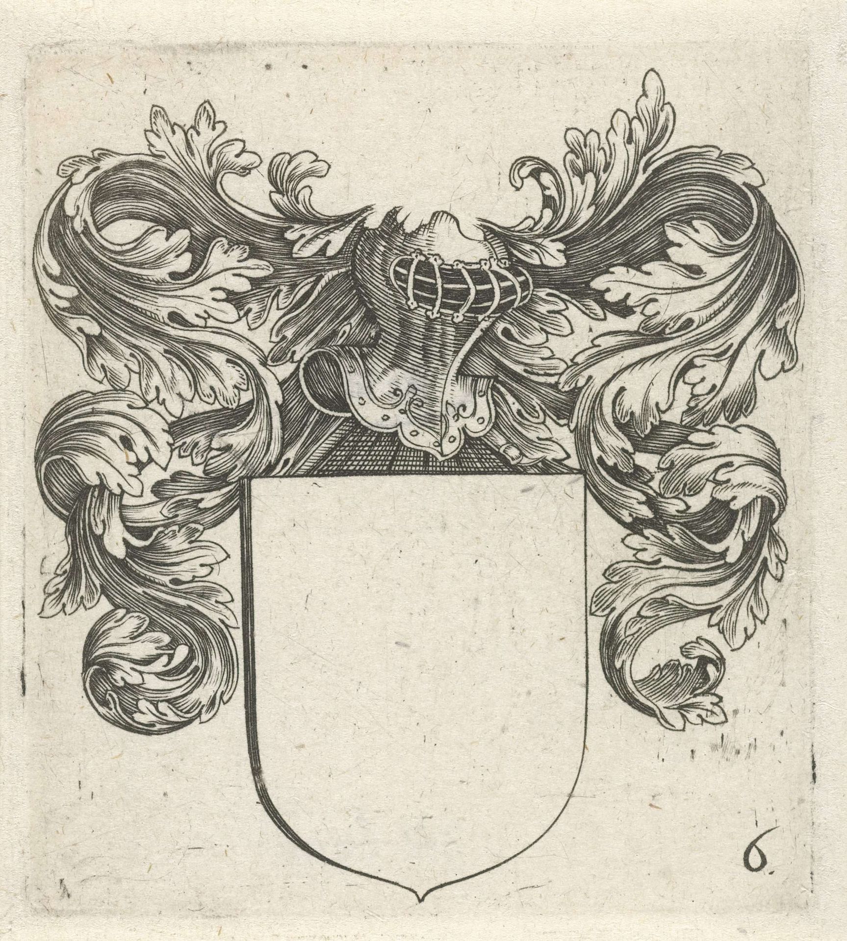 Wapenschild met een helm en bladranken by Anonymous