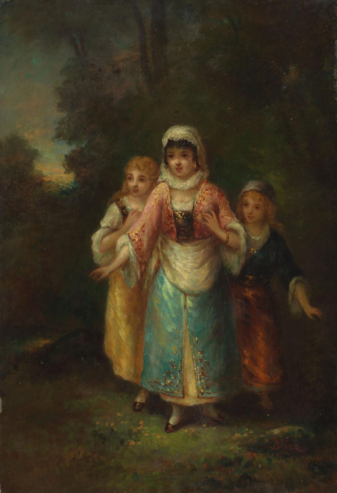 Three Girls in a Wood by Narcisse Virgile Diaz de la PeÃ±a