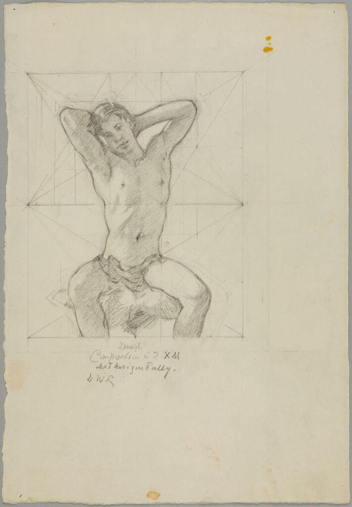 Seated Sketch of David with Hands Clasped Behind Head by Denman Waldo Ross