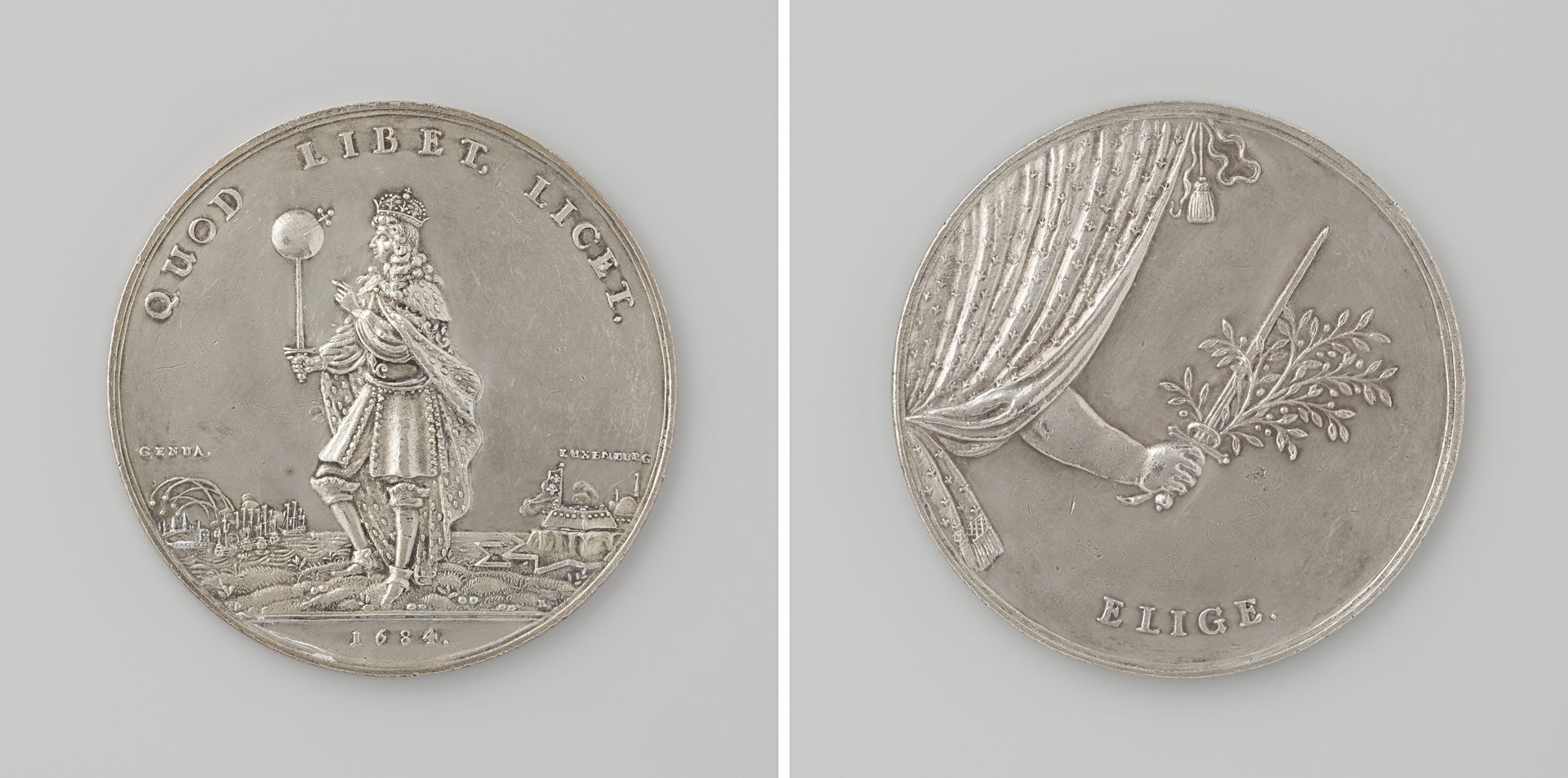 Hoogmoedig gedrag van Lodewijk XIV na het innemen van Luxemburg en het bombardement van Genua by Monogrammist IR (medailleur)