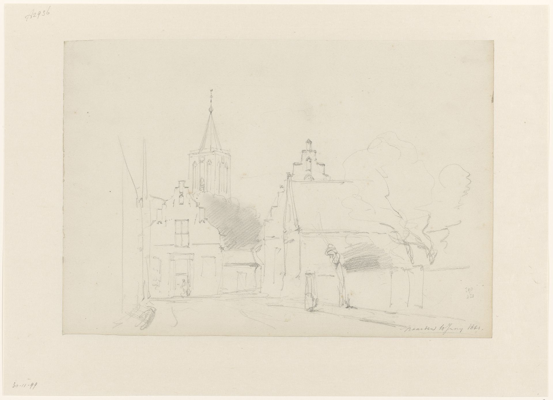Gezicht op het stadhuis en de markt te Naarden by Cornelis Springer