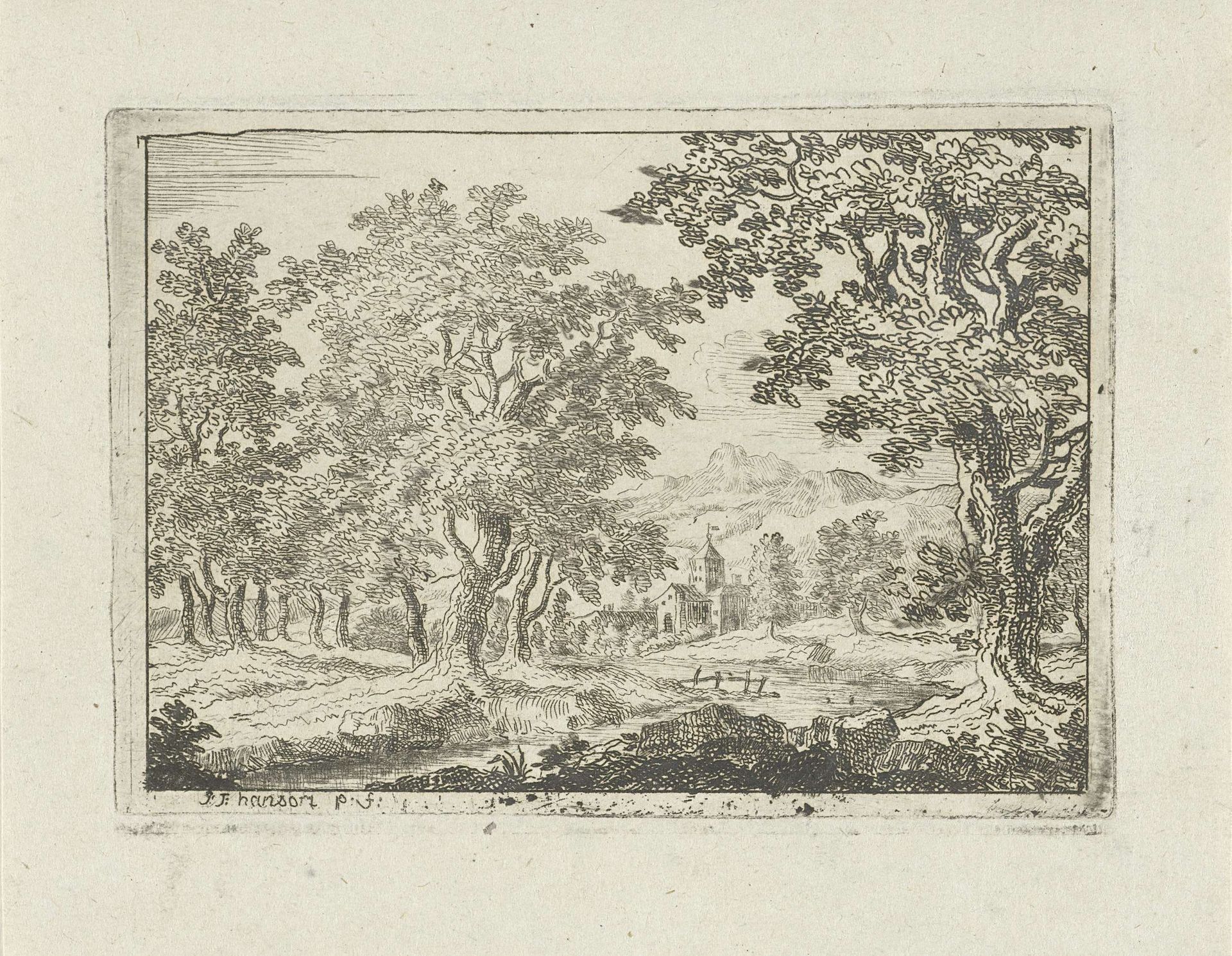 Boomrijk rivierlandschap by Jean Joseph Hanson