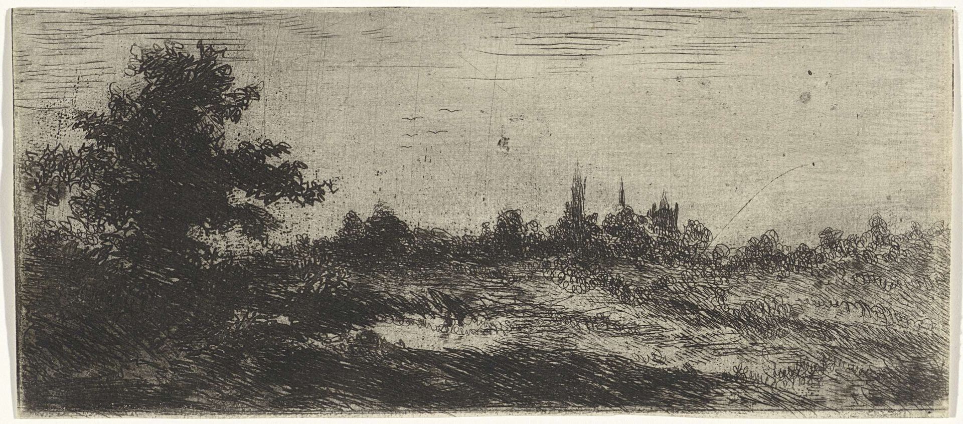 Landschap met kerktorens in de verte by Arnoud Schaepkens