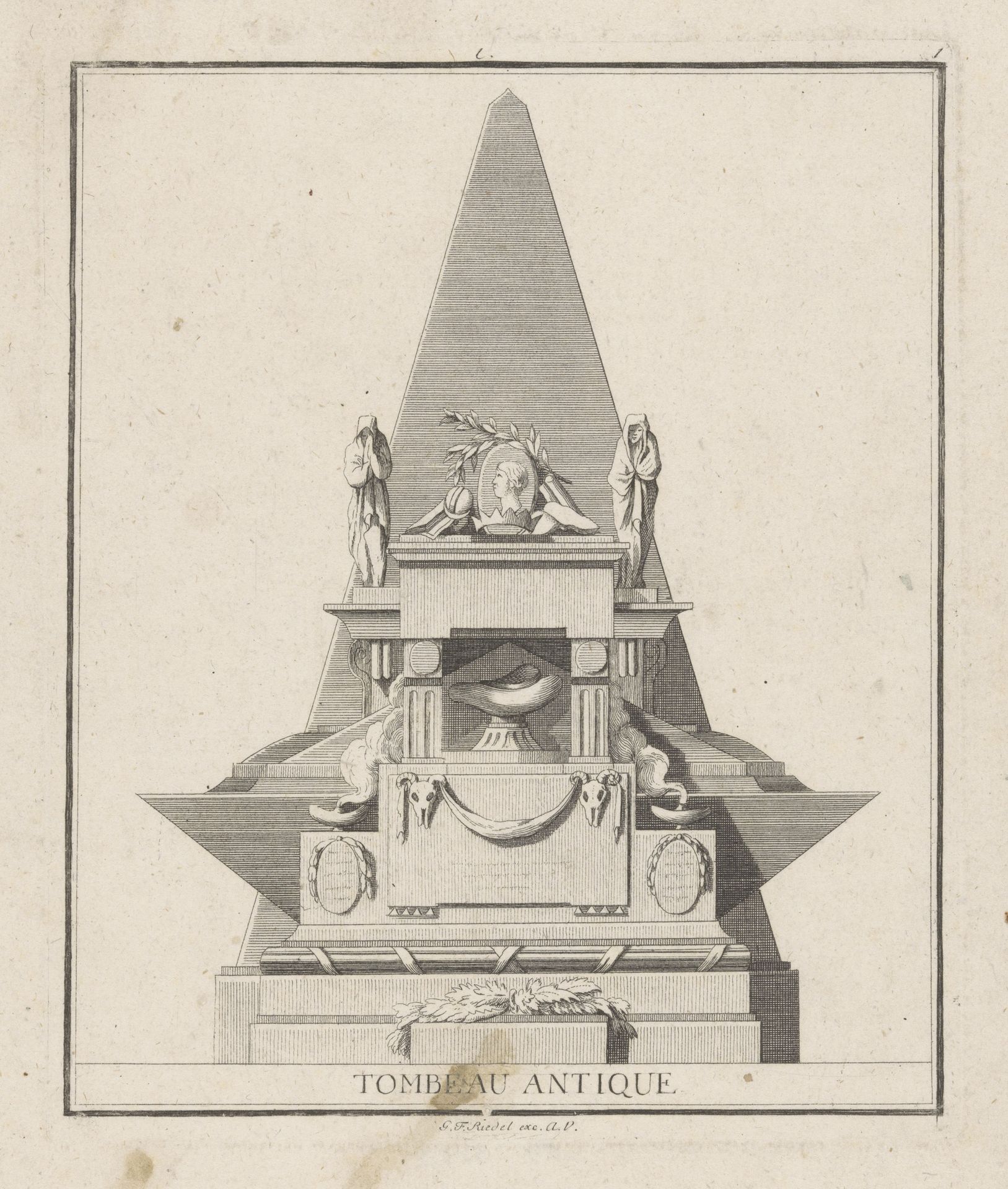 Tombe met staande figuren en medaillon by Anonymous