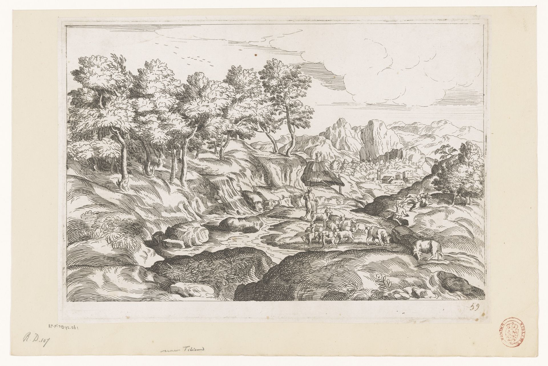 Landschap met herders met kudde by Jean Pesne