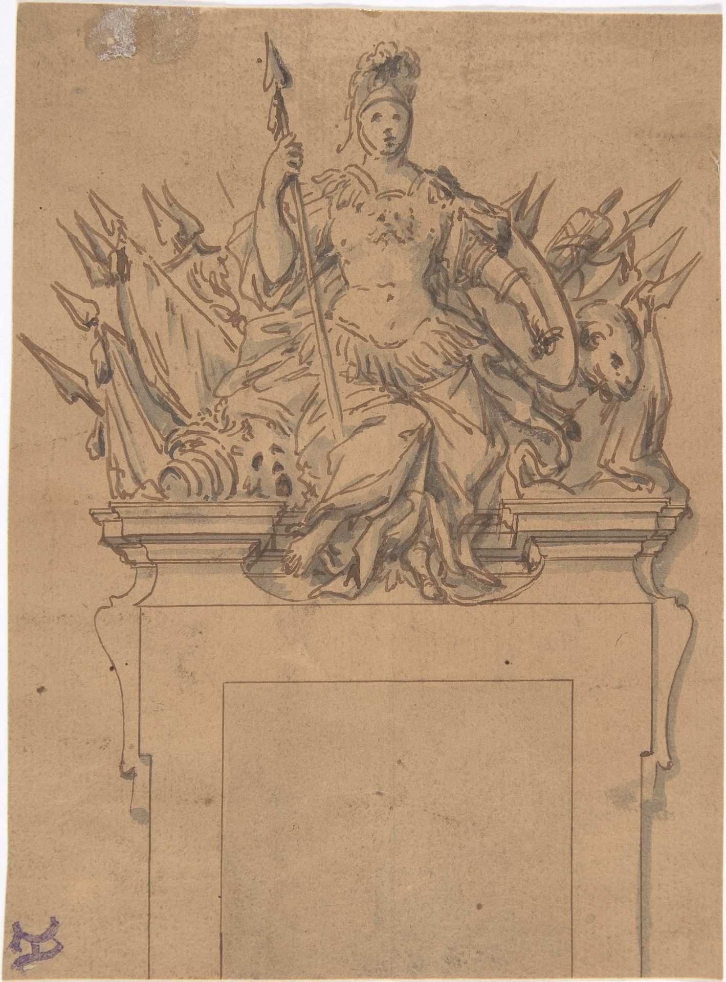 Design for an Overdoor or Chimney Piece with an Armorial Trophy and the Figure of Minerva by Anonymous