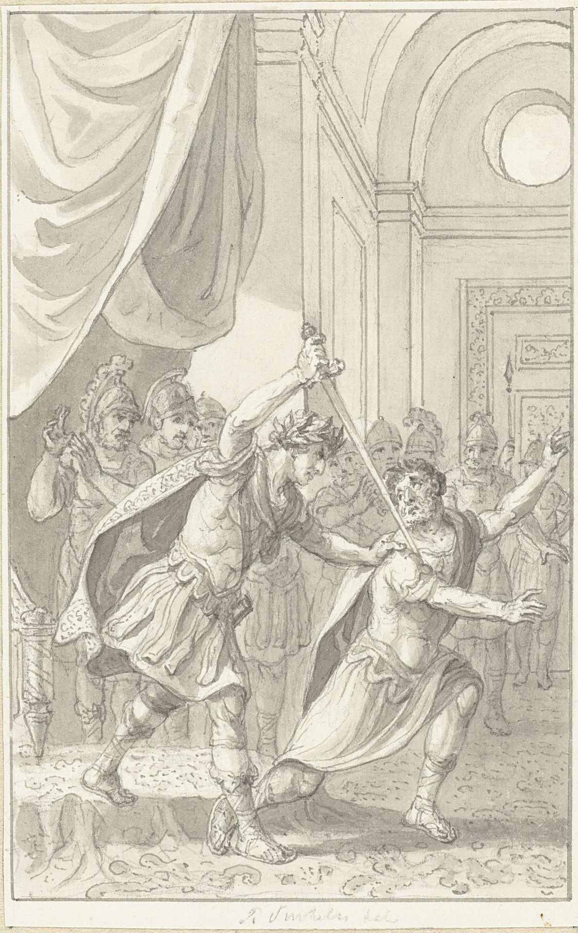 Keizer Diocletianus vermoordt Aper by Reinier Vinkeles