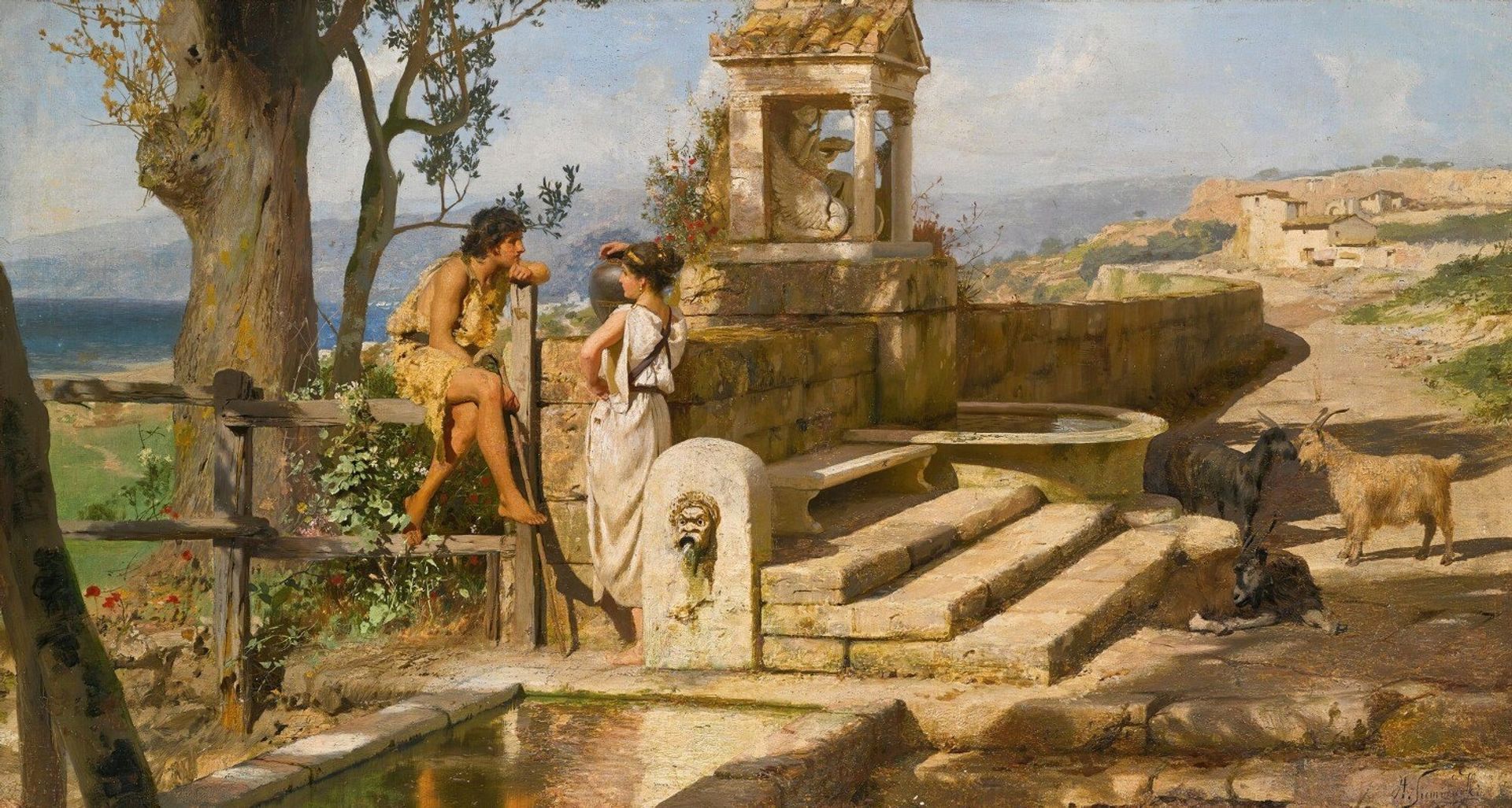 CONVERSATION BY THE SPRING by Henryk Siemiradzki