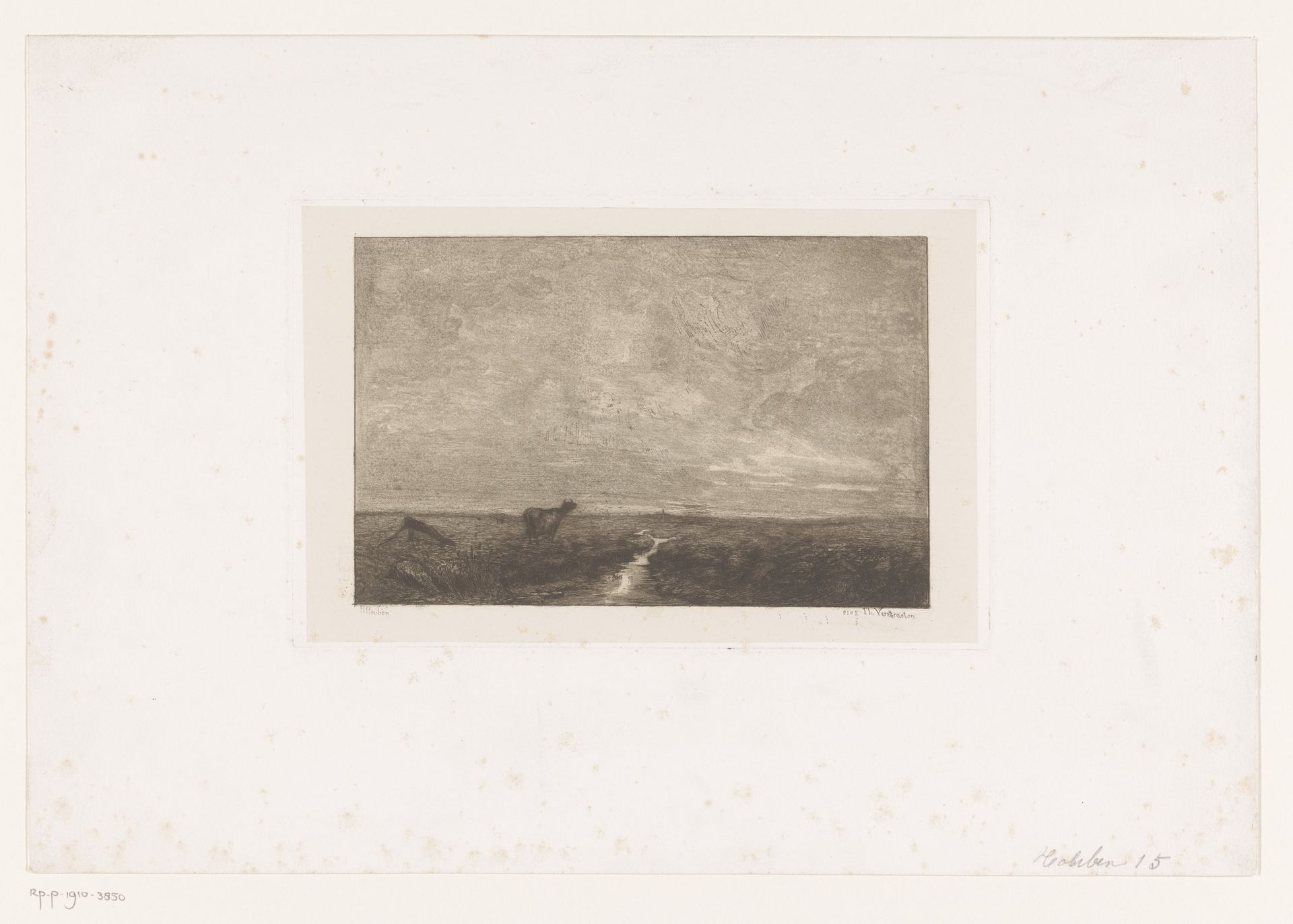 Nachtlandschap met een koe bij een beek by Henri Houben