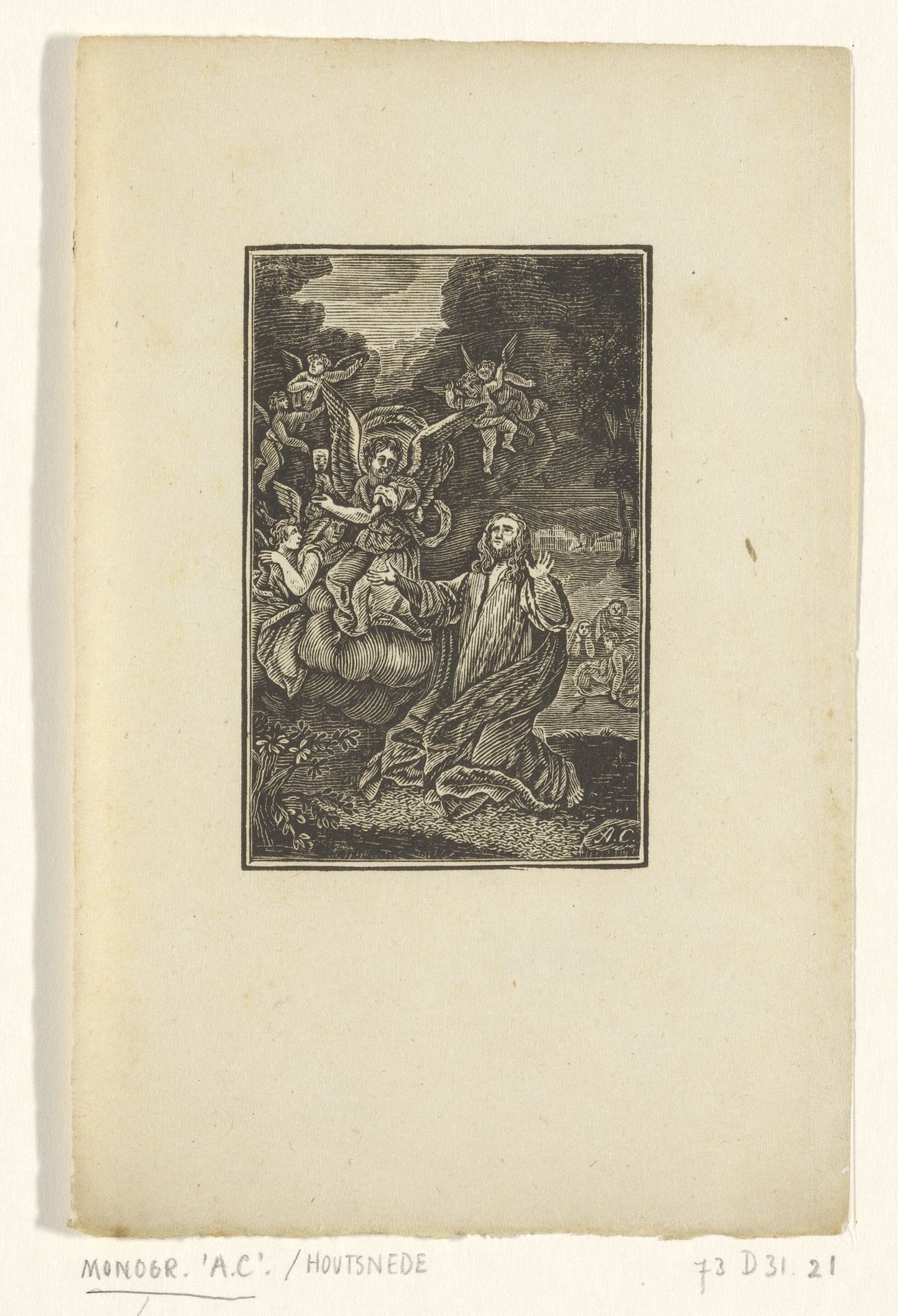 Christus op de Olijfberg by Monogrammist AC (houtgraveur)