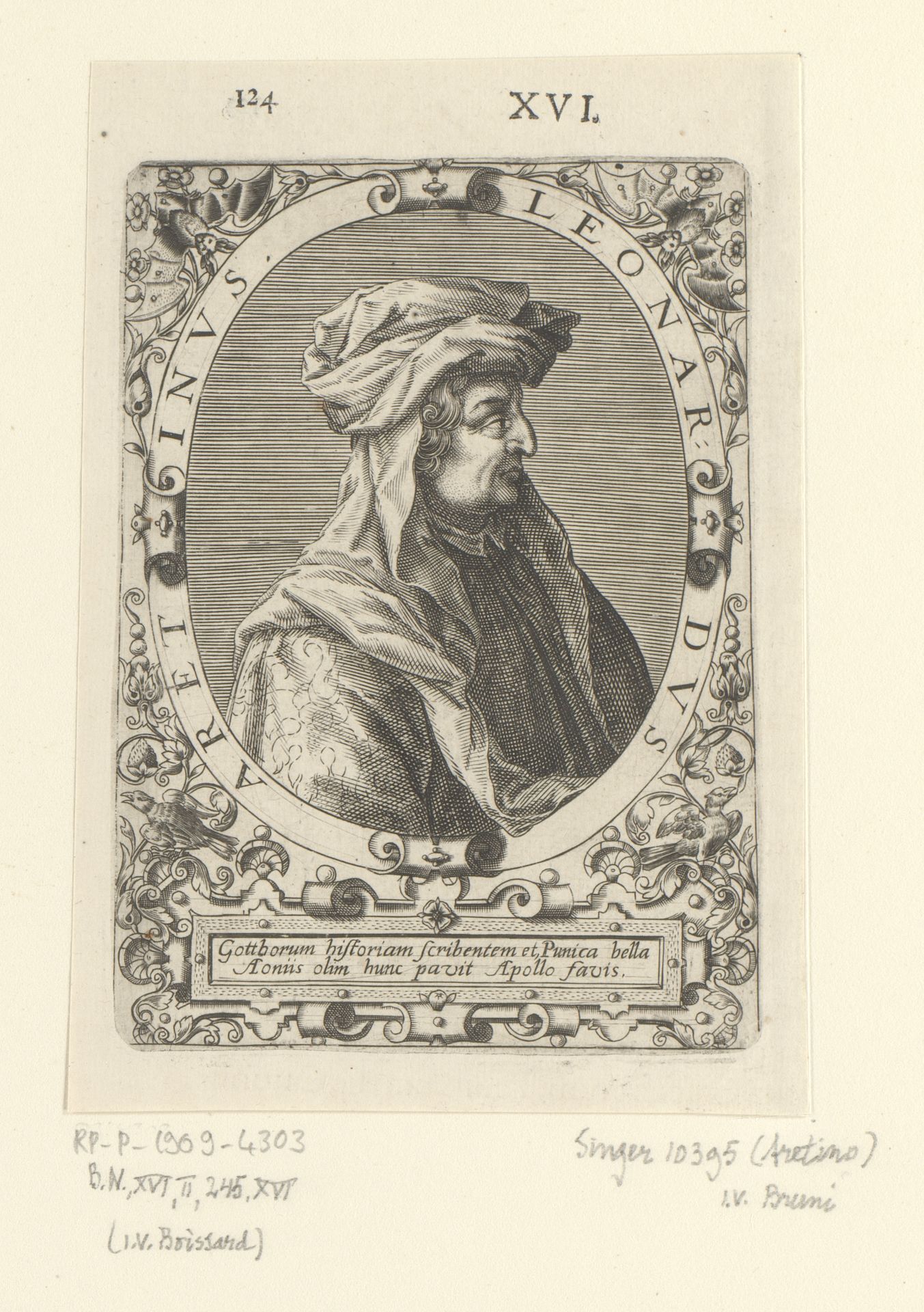 Portret van Leonardo Bruni by Theodor de Bry