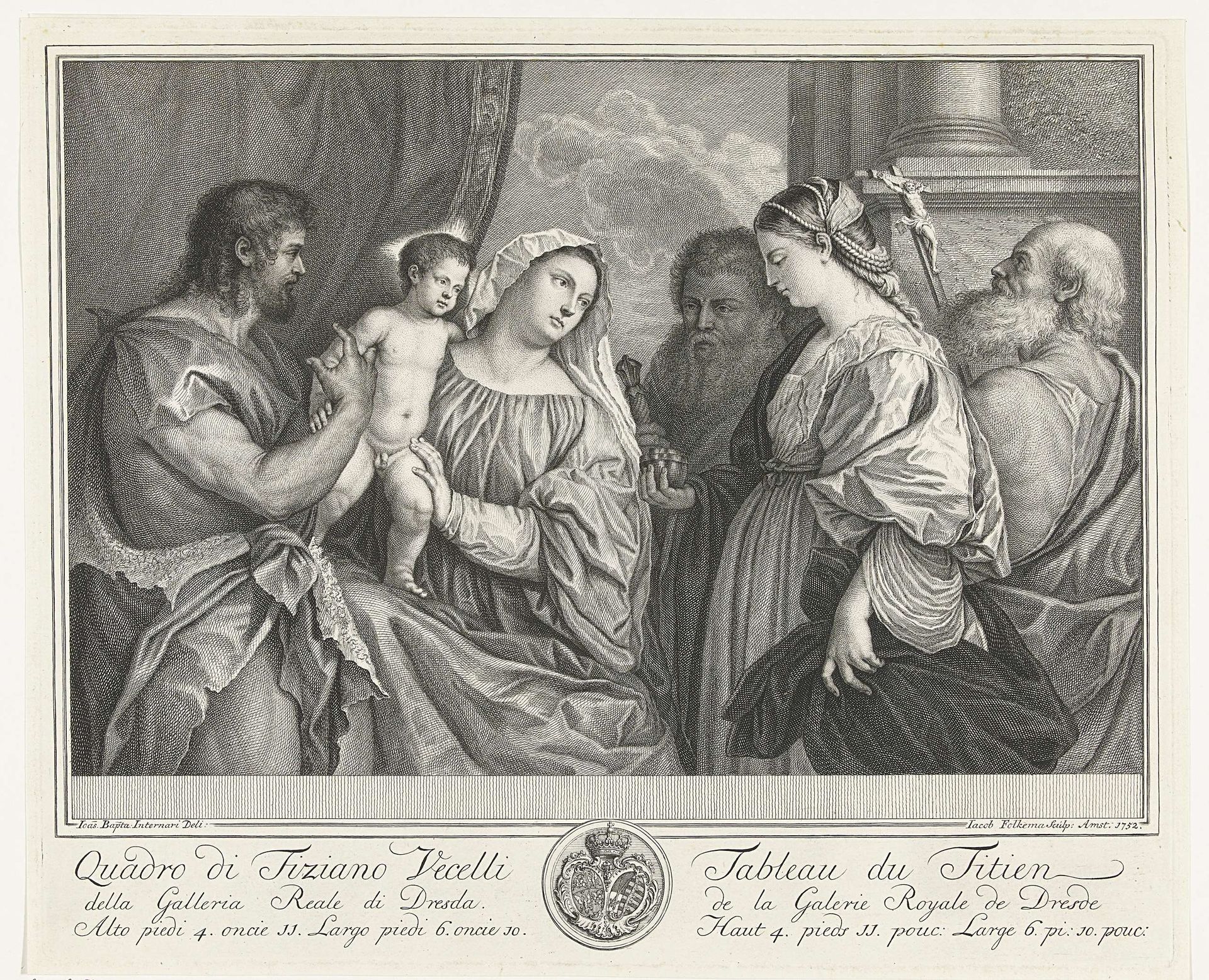 Maria en kind met heiligen by Jacob Folkema