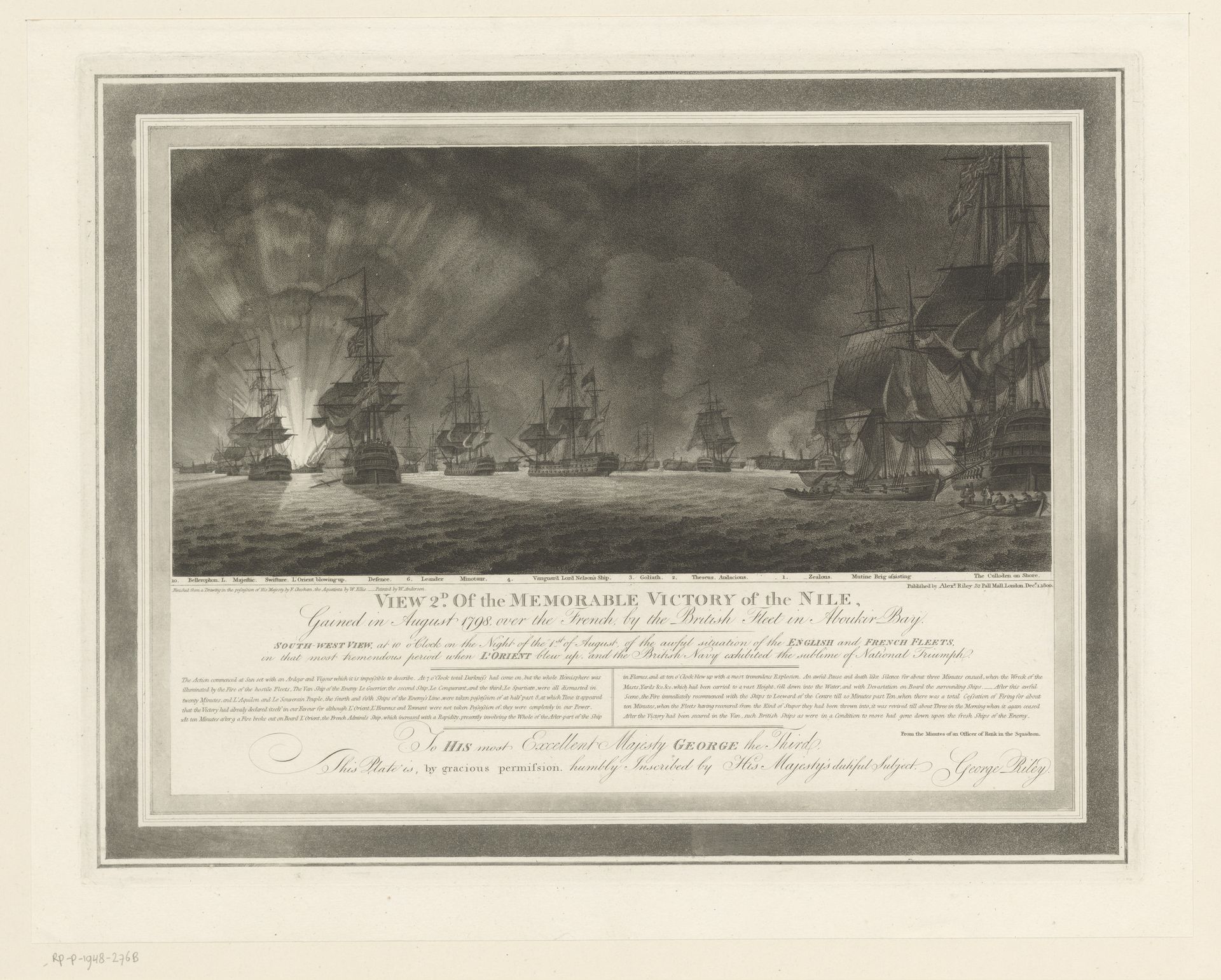 Ontploffing van het Franse schip L'Orient tijdens de Slag bij de Nijl, 1 augustus 1798 by William Ellis